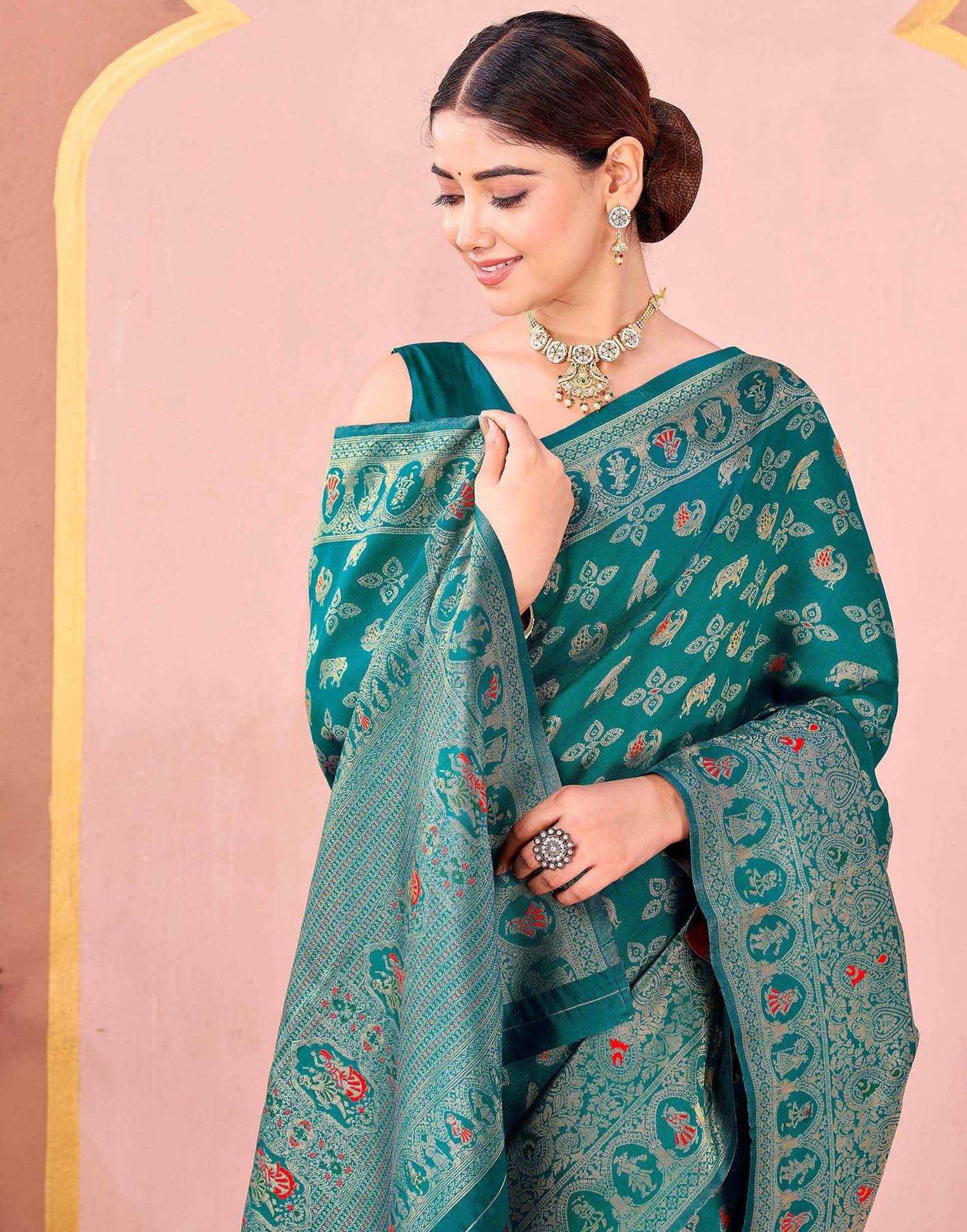 Teal Green Silk Woven Banarasi Saree