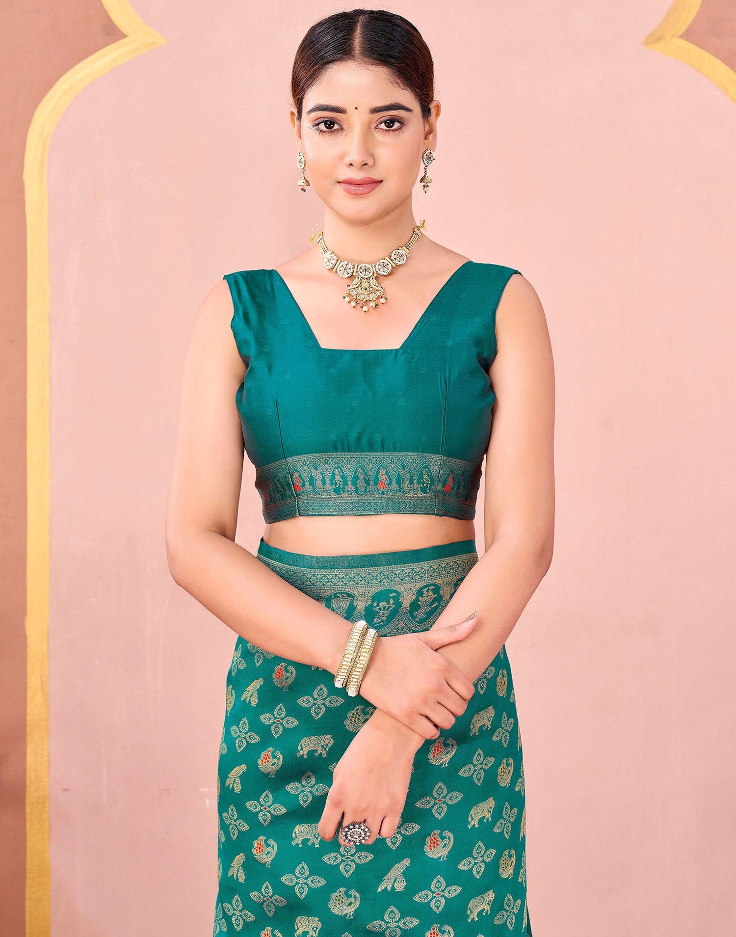 Teal Green Silk Woven Banarasi Saree
