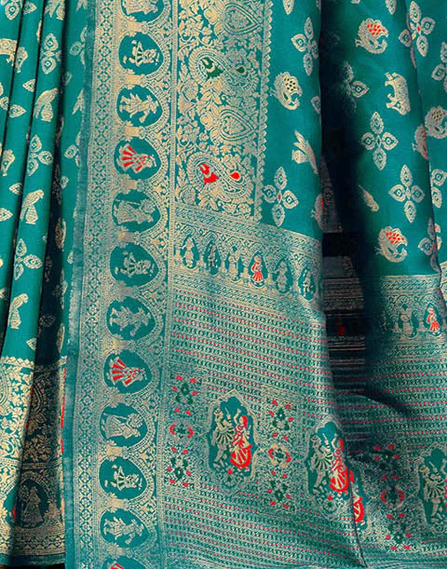 Teal Green Silk Woven Banarasi Saree