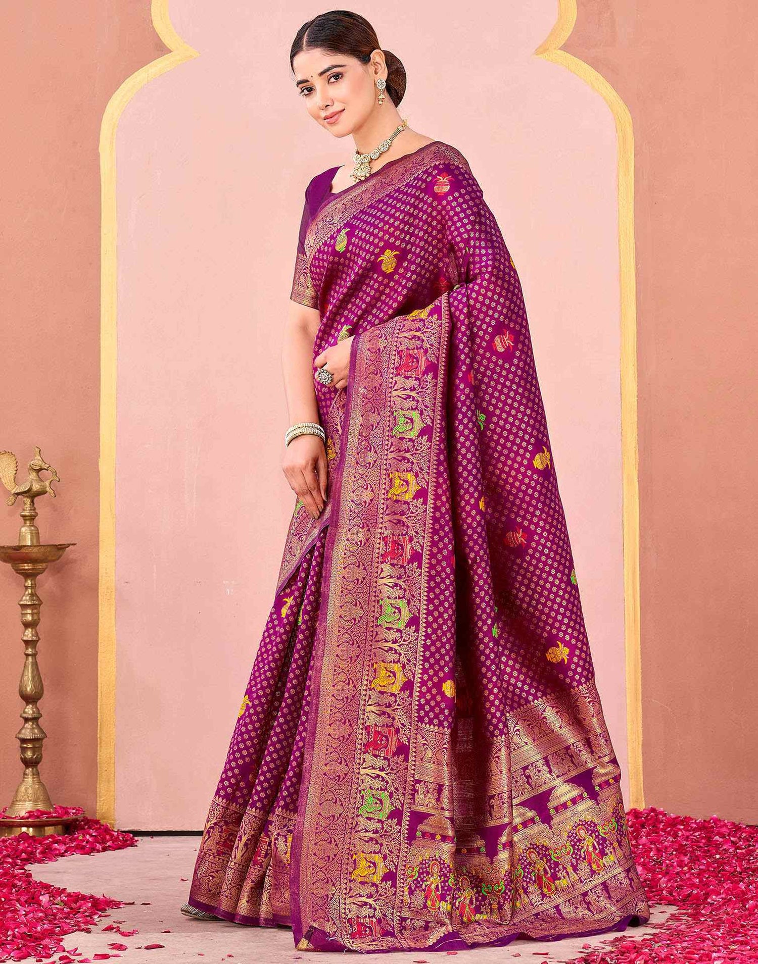 Dark Rani Pink Silk Woven Banarasi Saree