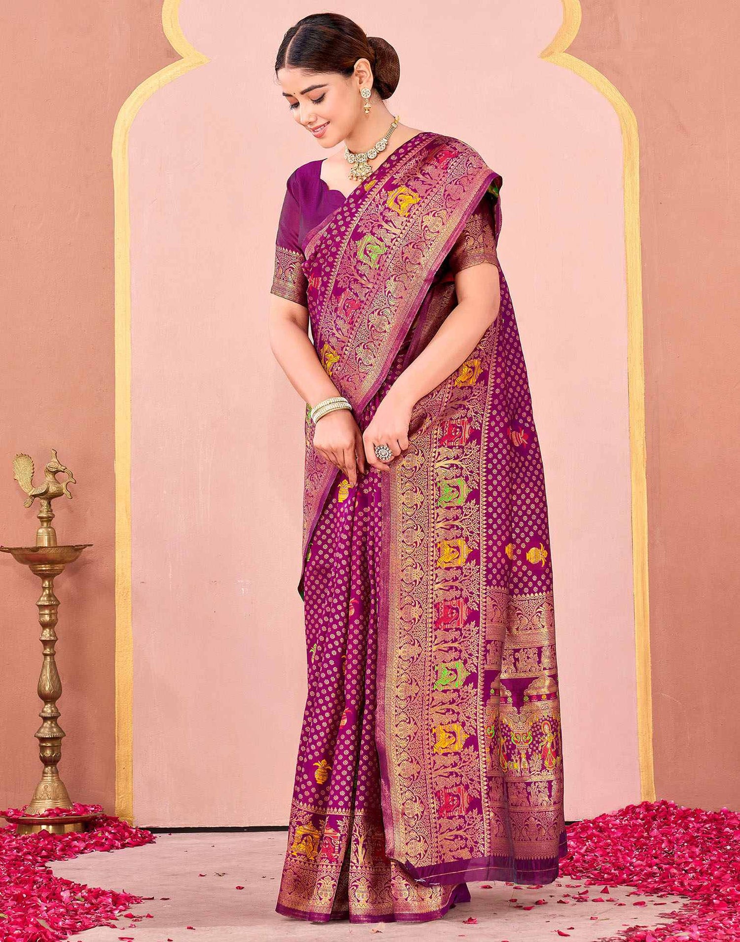 Dark Rani Pink Silk Woven Banarasi Saree