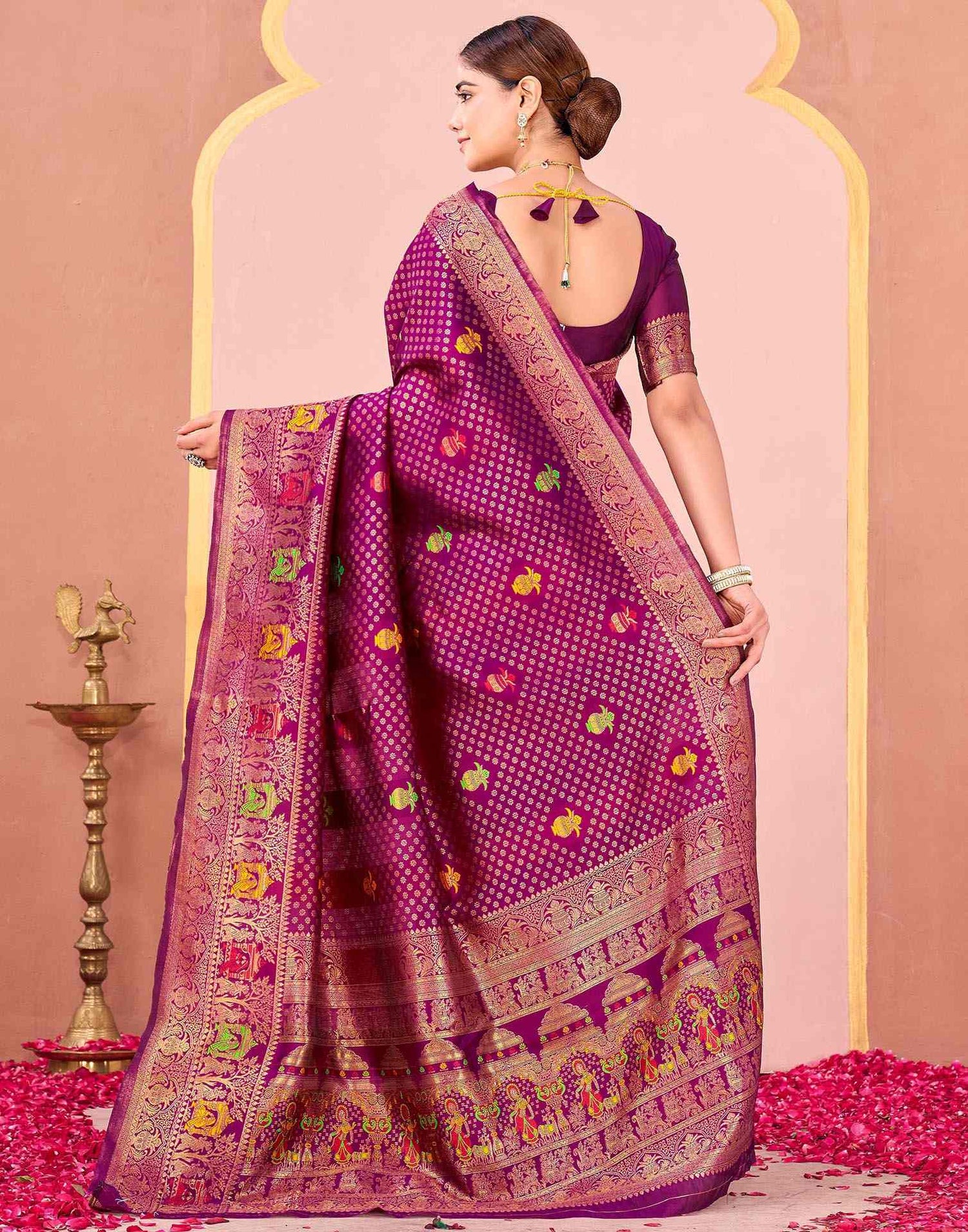 Dark Rani Pink Silk Woven Banarasi Saree