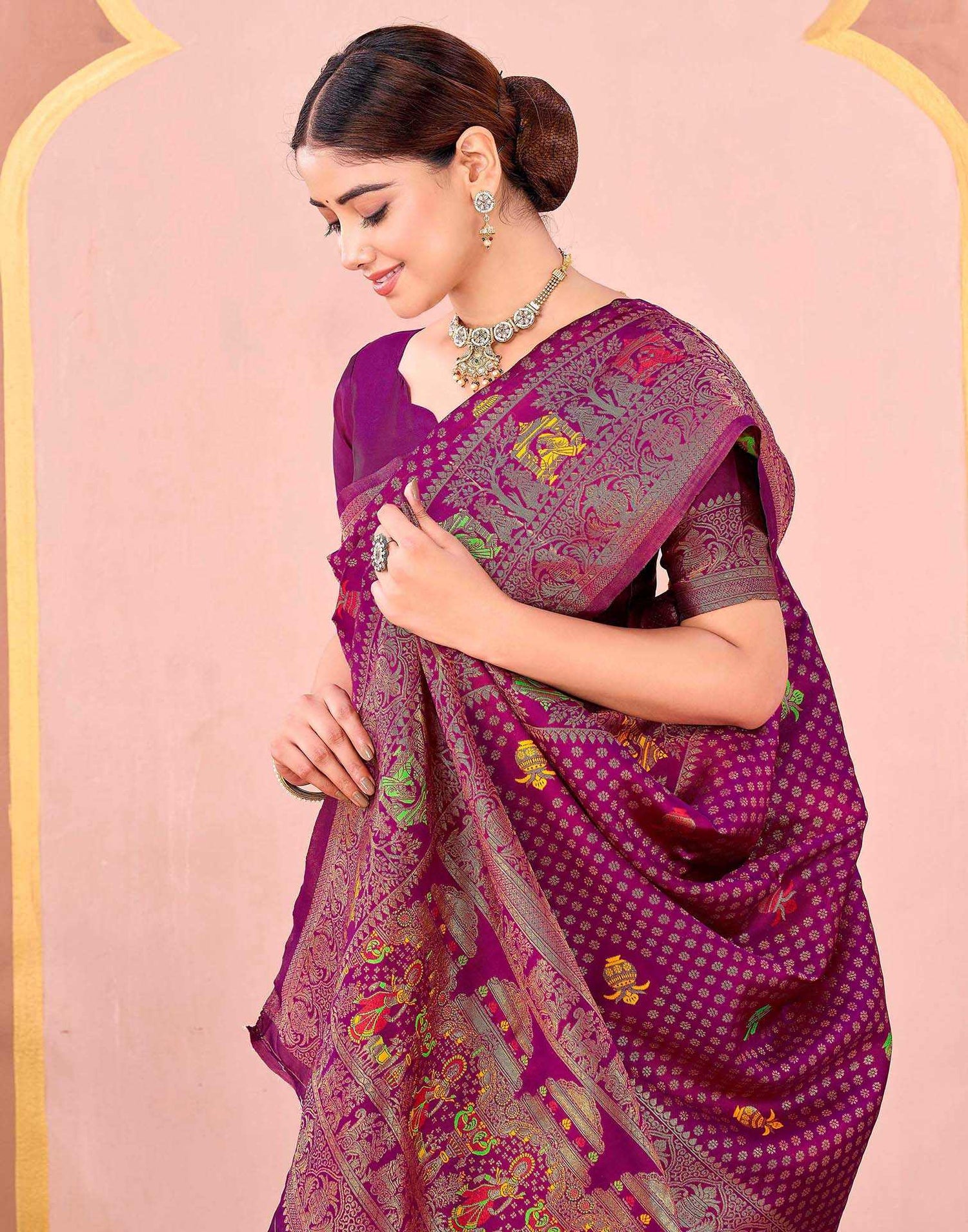 Dark Rani Pink Silk Woven Banarasi Saree