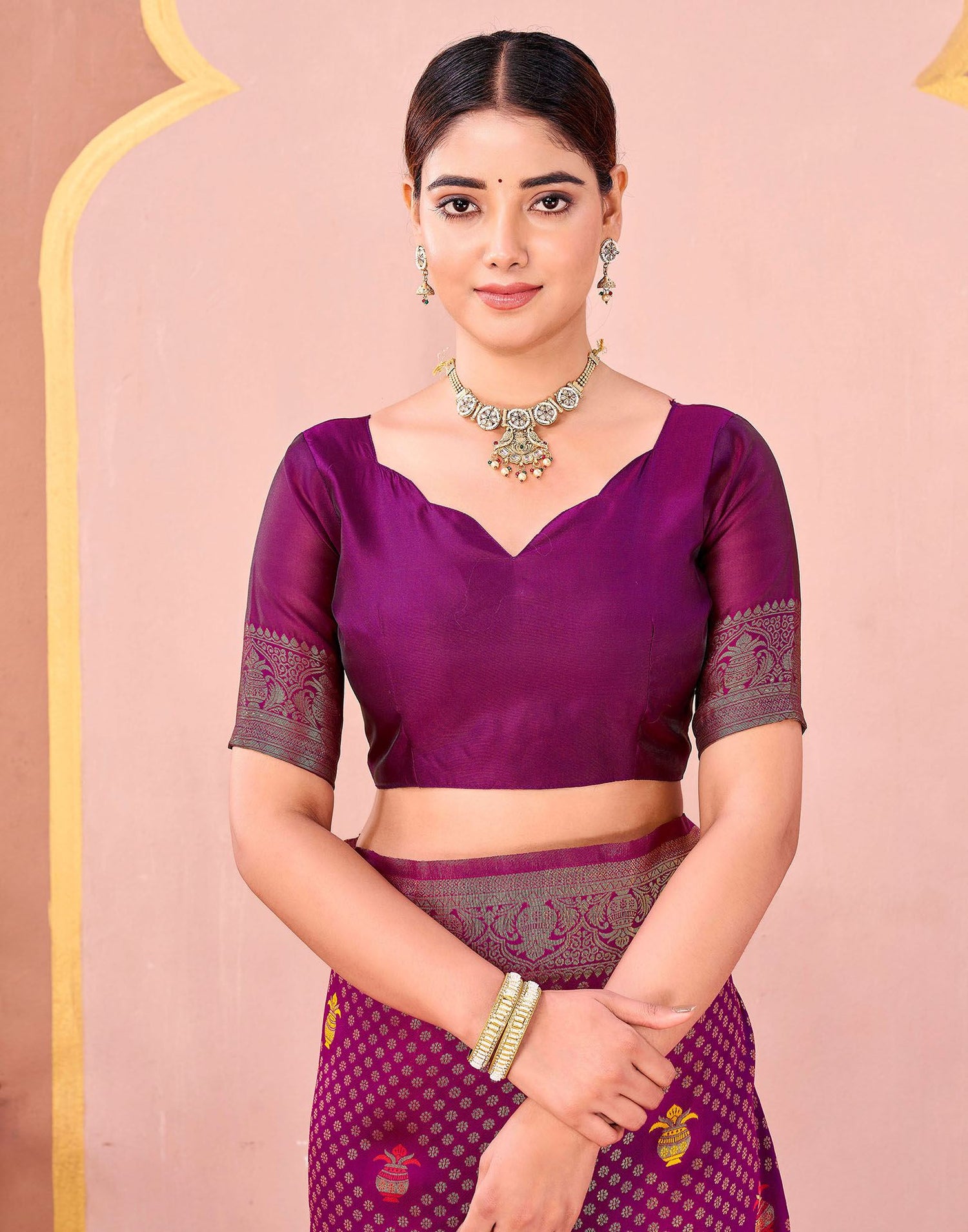 Dark Rani Pink Silk Woven Banarasi Saree