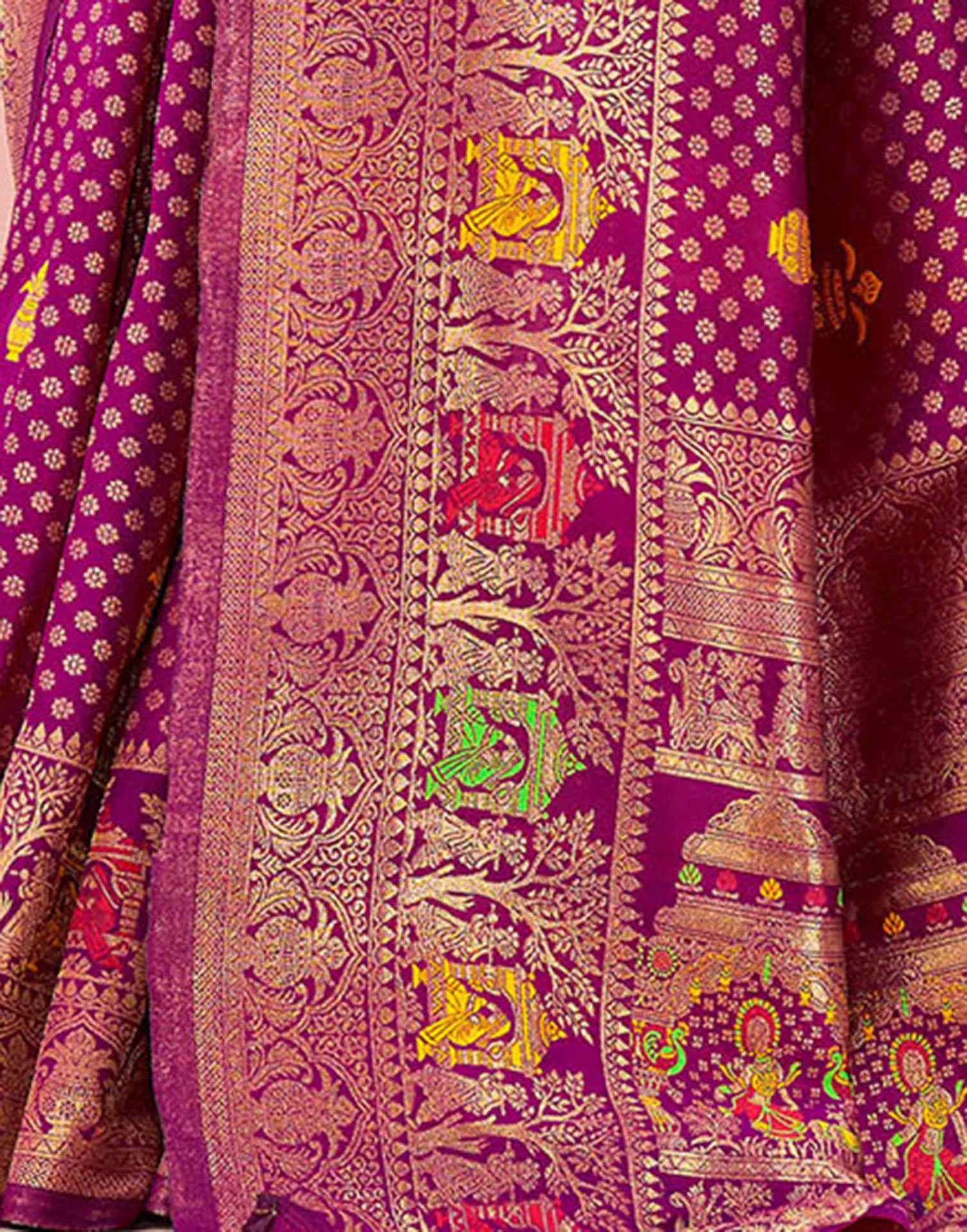 Dark Rani Pink Silk Woven Banarasi Saree