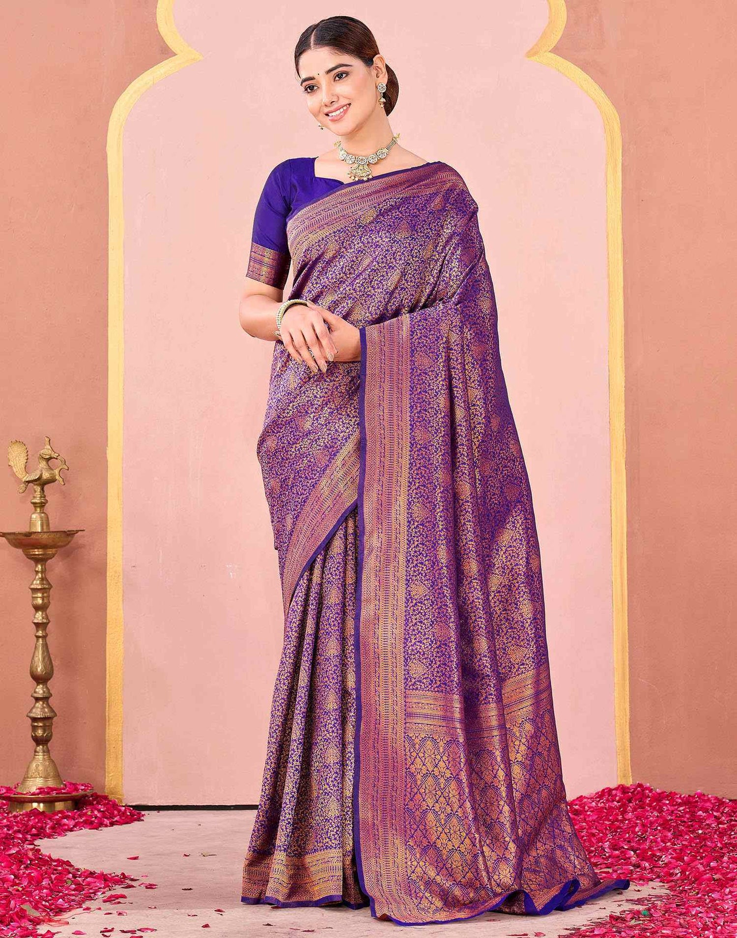 Dark Purple Silk Woven Banarasi Saree
