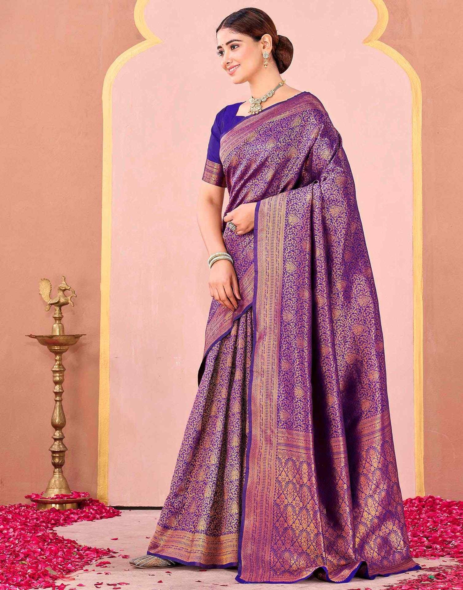 Dark Purple Silk Woven Banarasi Saree