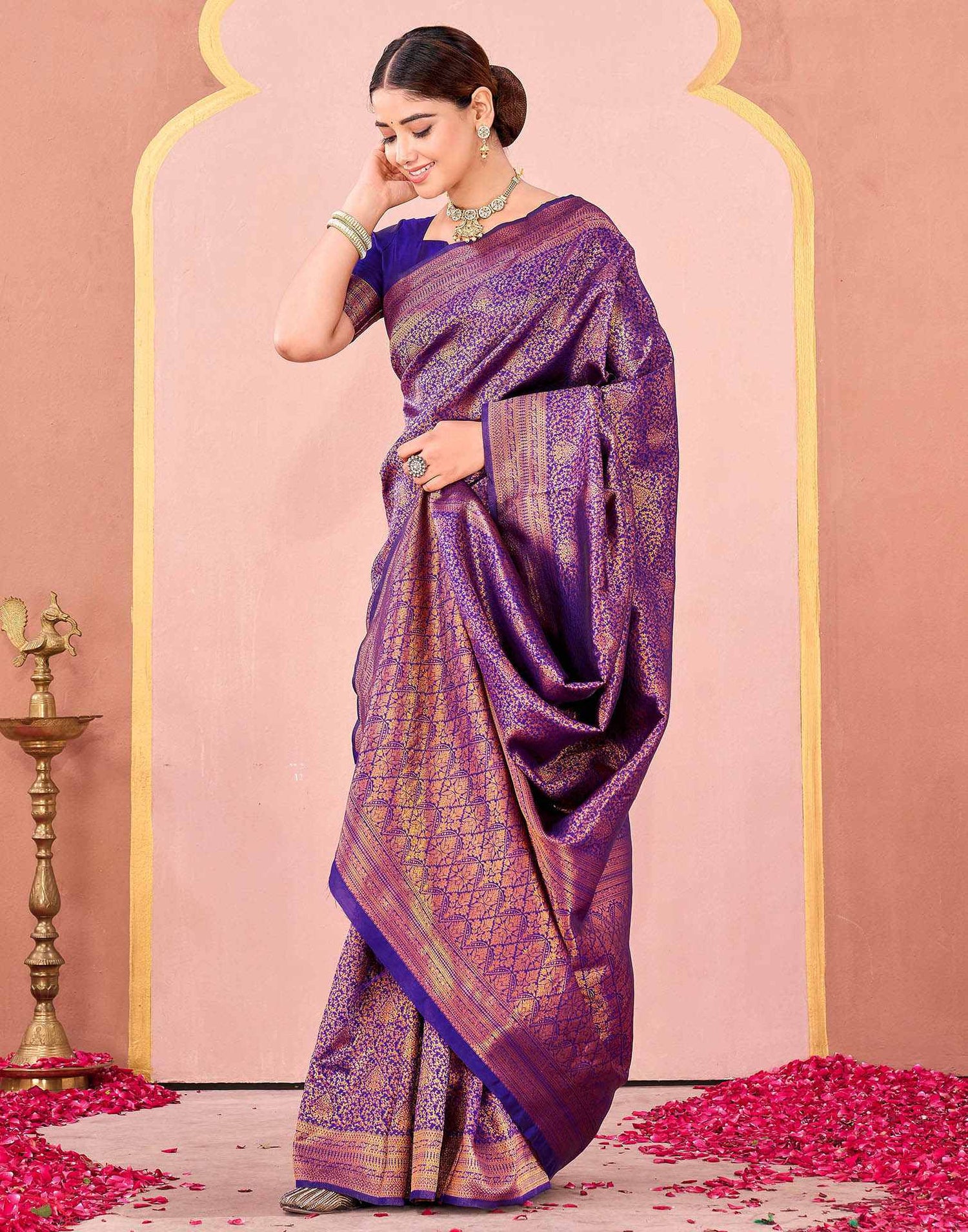 Dark Purple Silk Woven Banarasi Saree