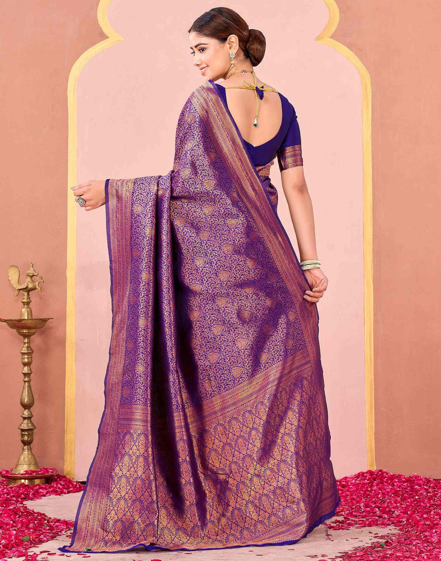 Dark Purple Silk Woven Banarasi Saree