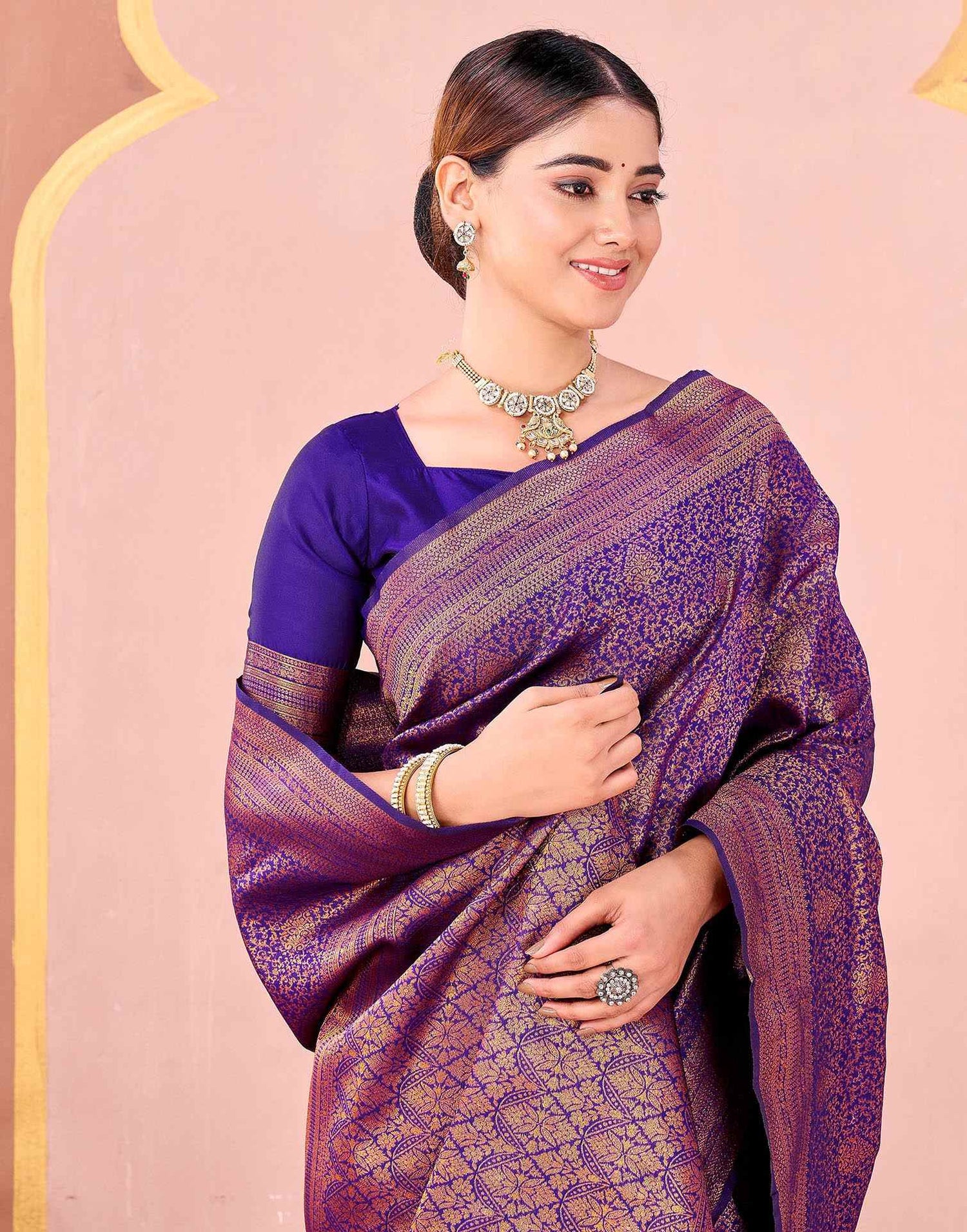 Dark Purple Silk Woven Banarasi Saree