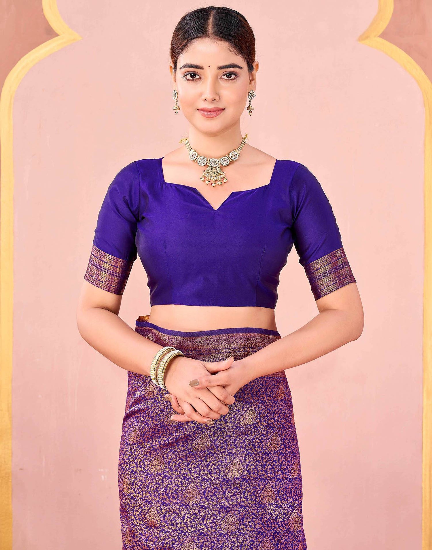 Dark Purple Silk Woven Banarasi Saree