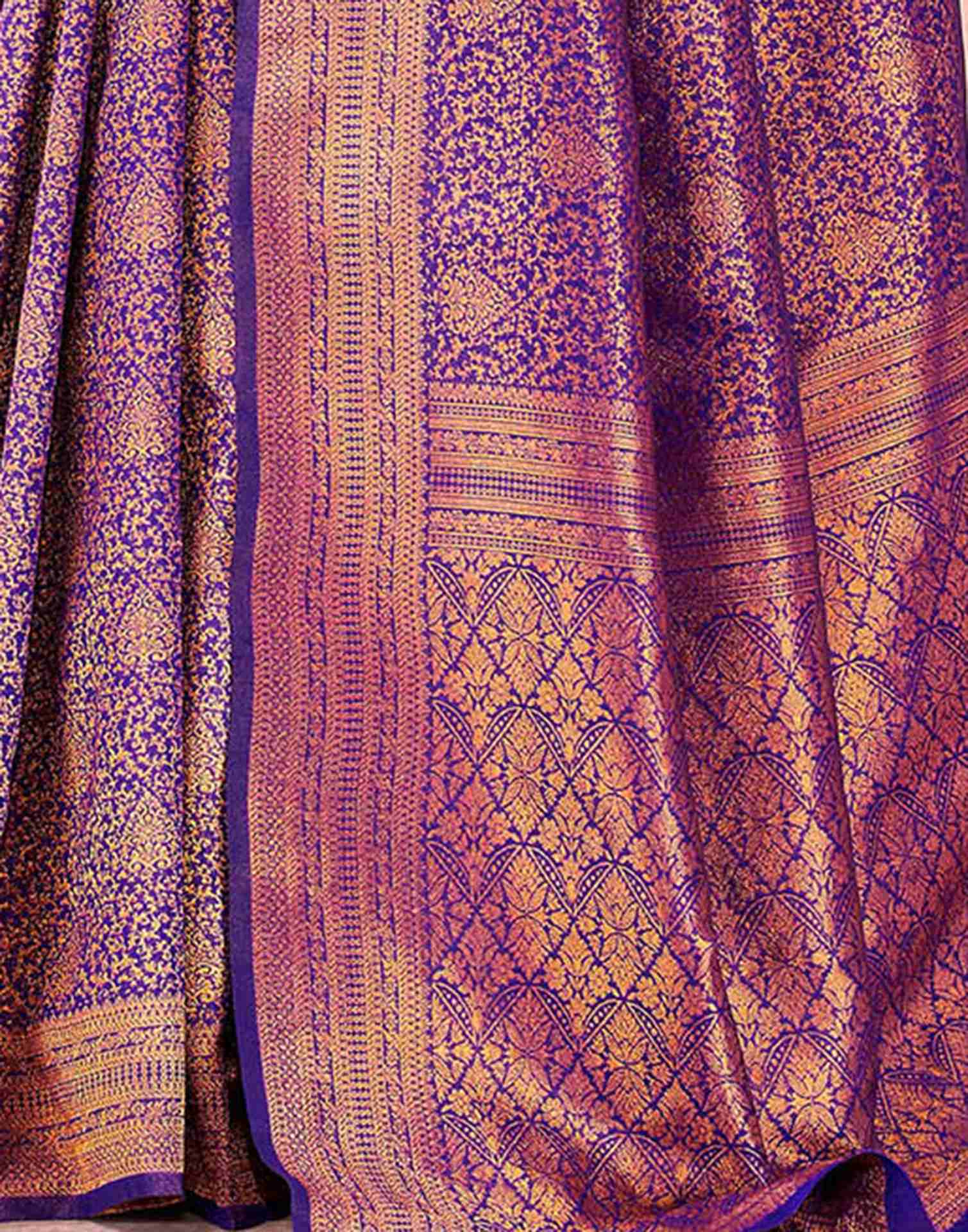 Dark Purple Silk Woven Banarasi Saree