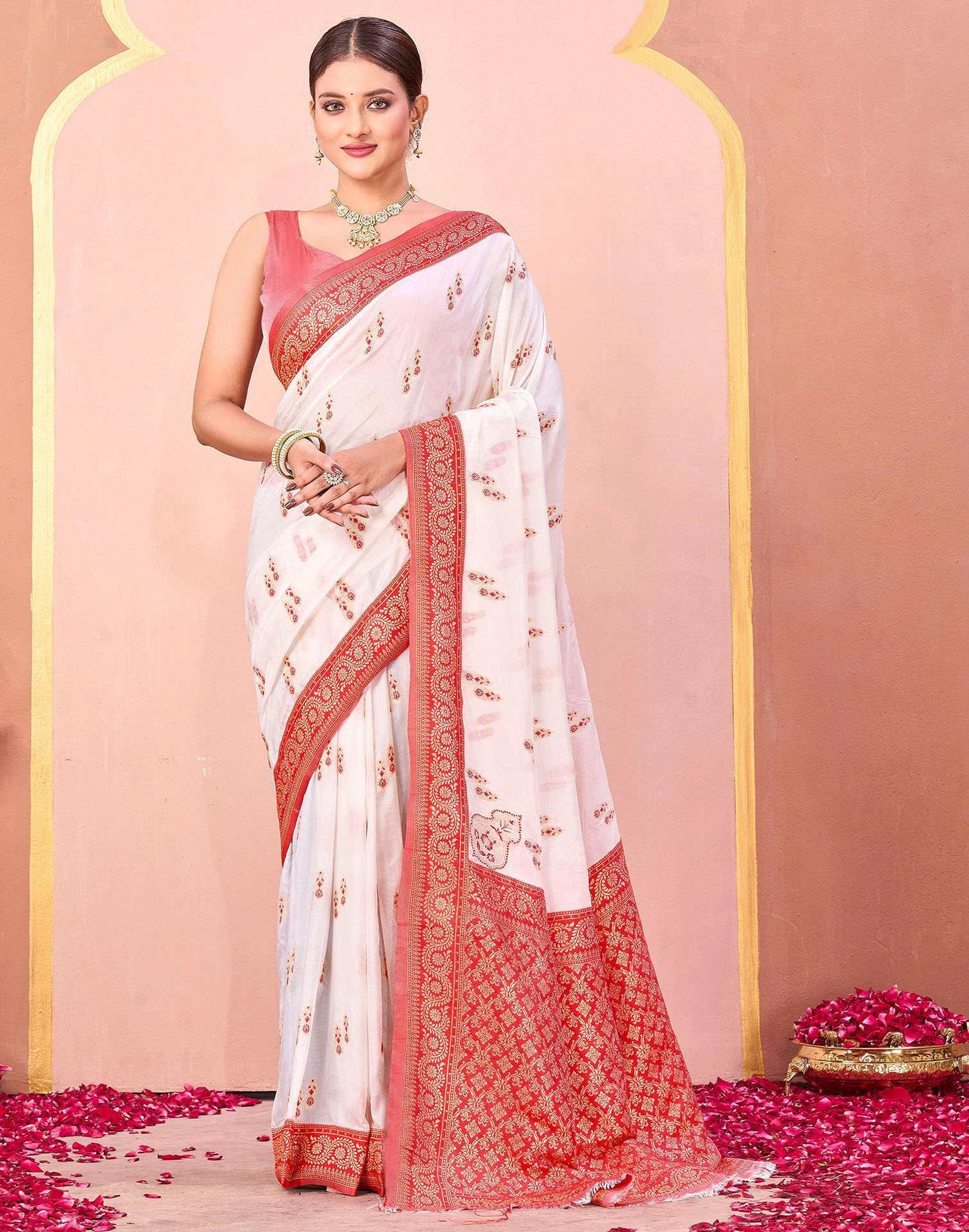 Off White Silk Woven Saree