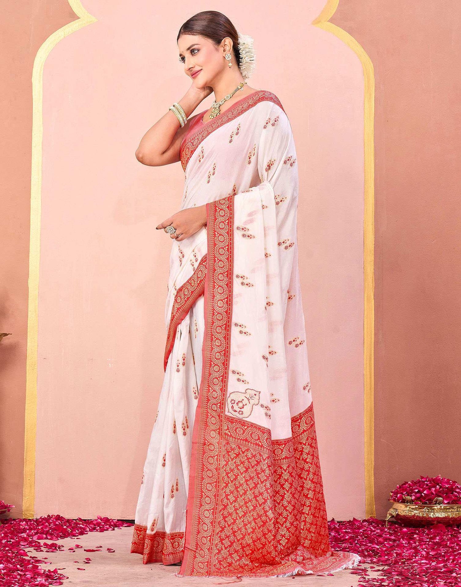 Off White Silk Woven Saree