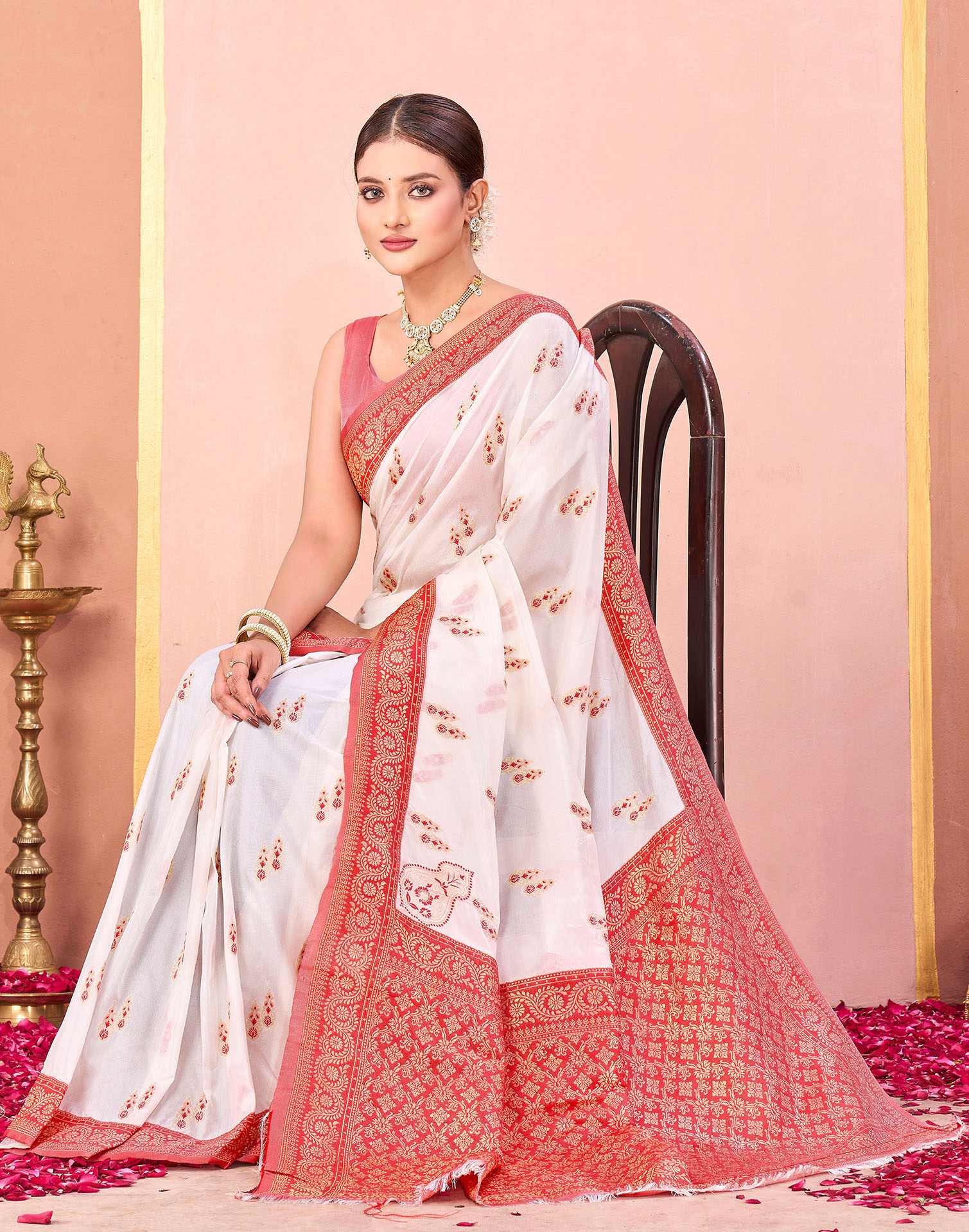 Off White Silk Woven Saree