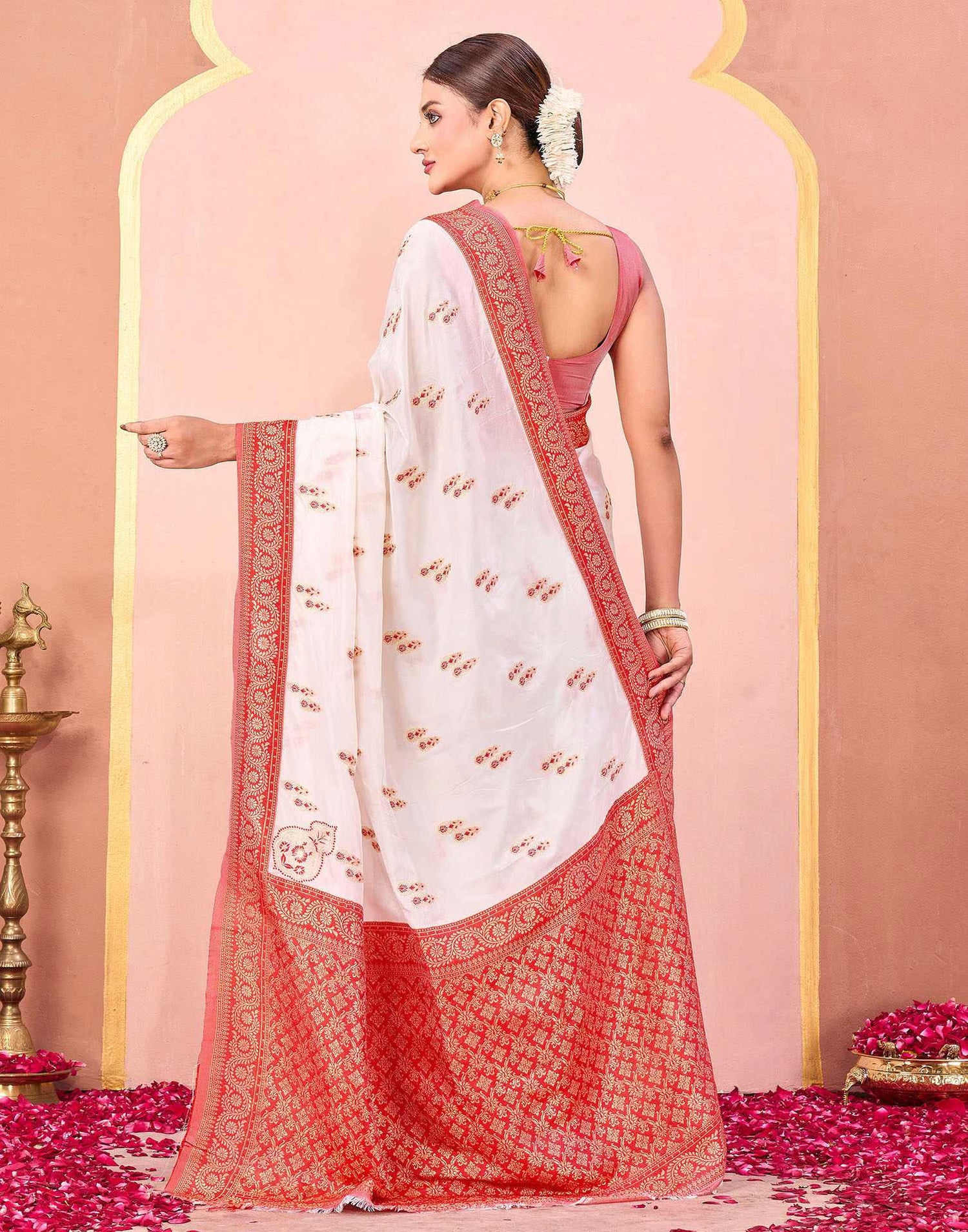 Off White Silk Woven Saree