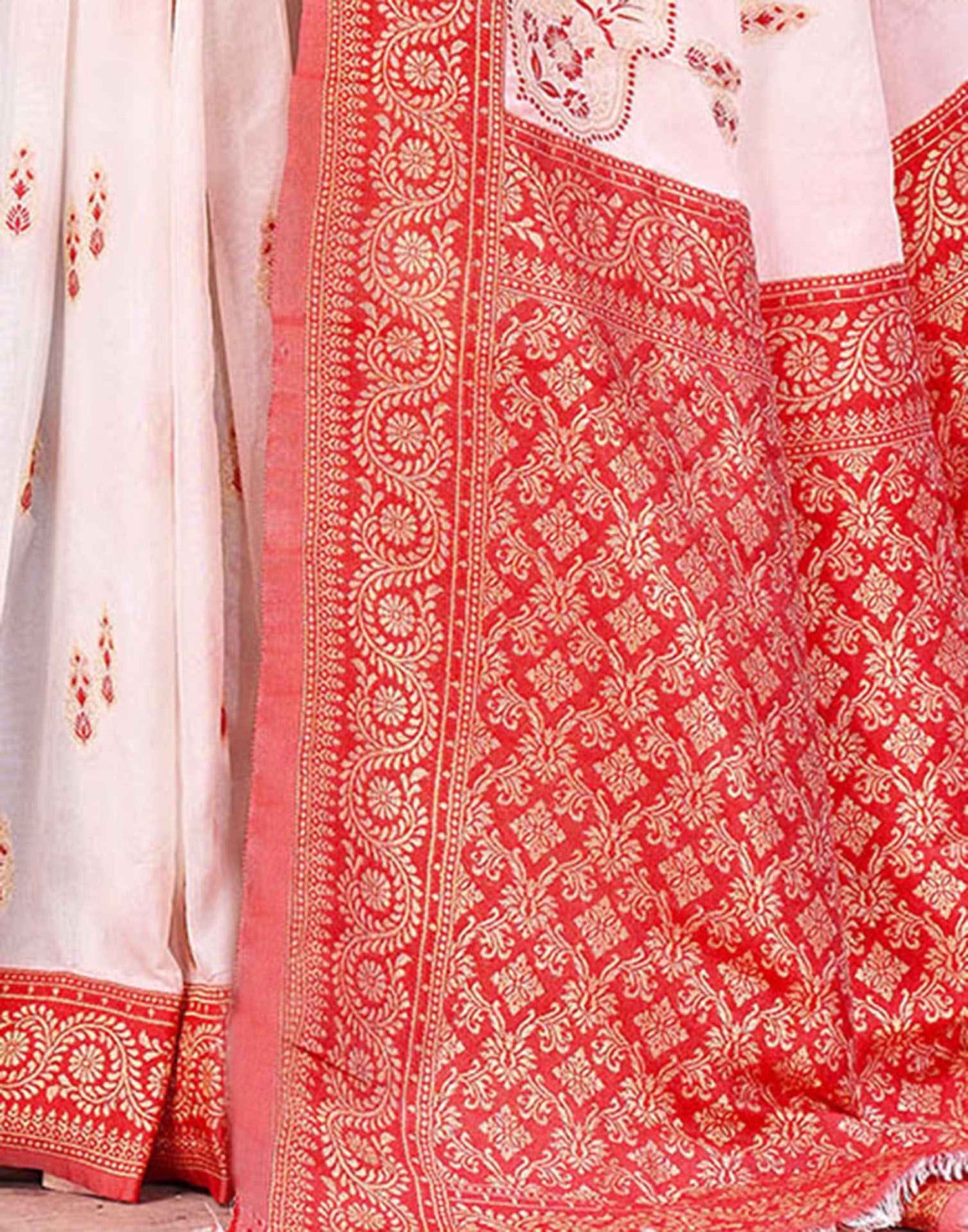 Off White Silk Woven Saree