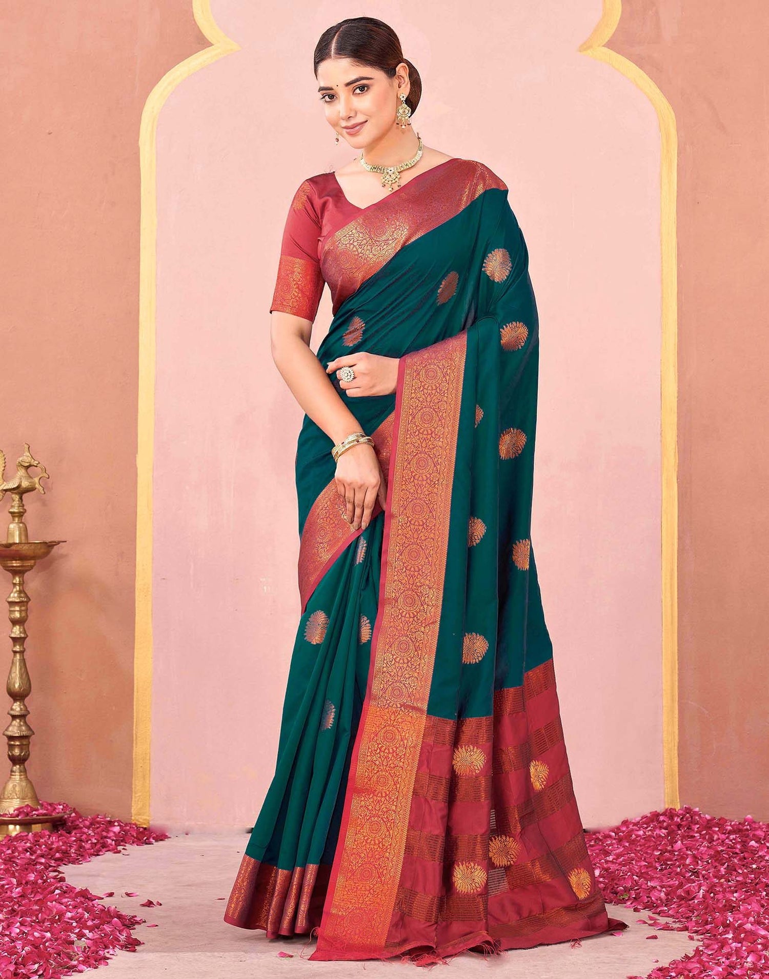 Rama Green Silk Woven Saree