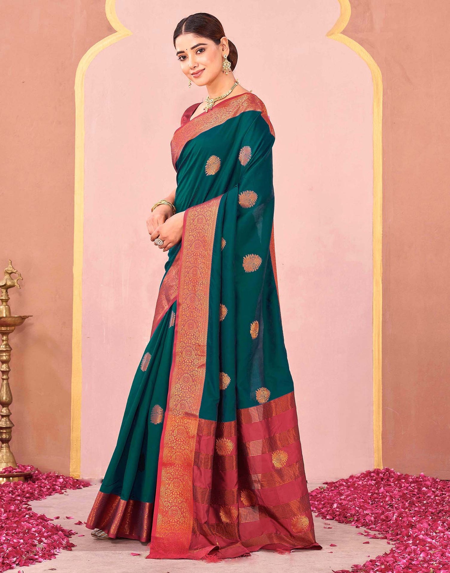 Rama Green Silk Woven Saree