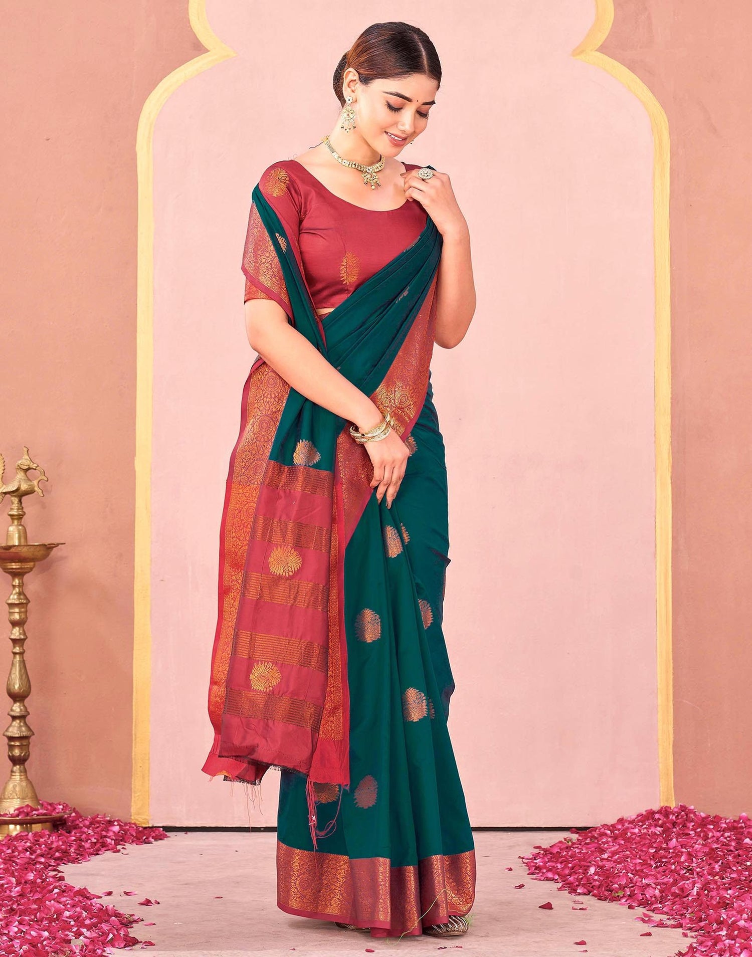 Rama Green Silk Woven Saree