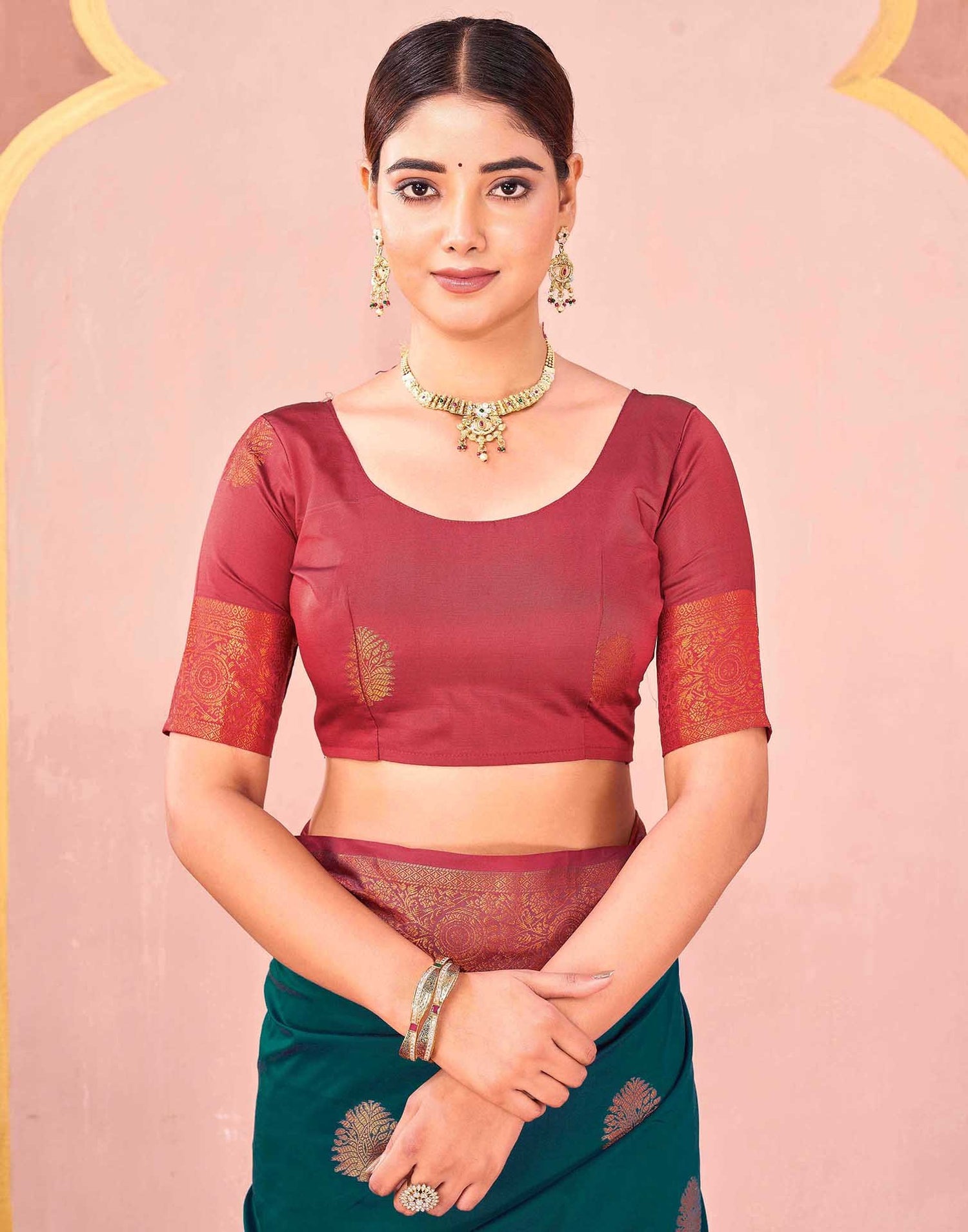 Rama Green Silk Woven Saree