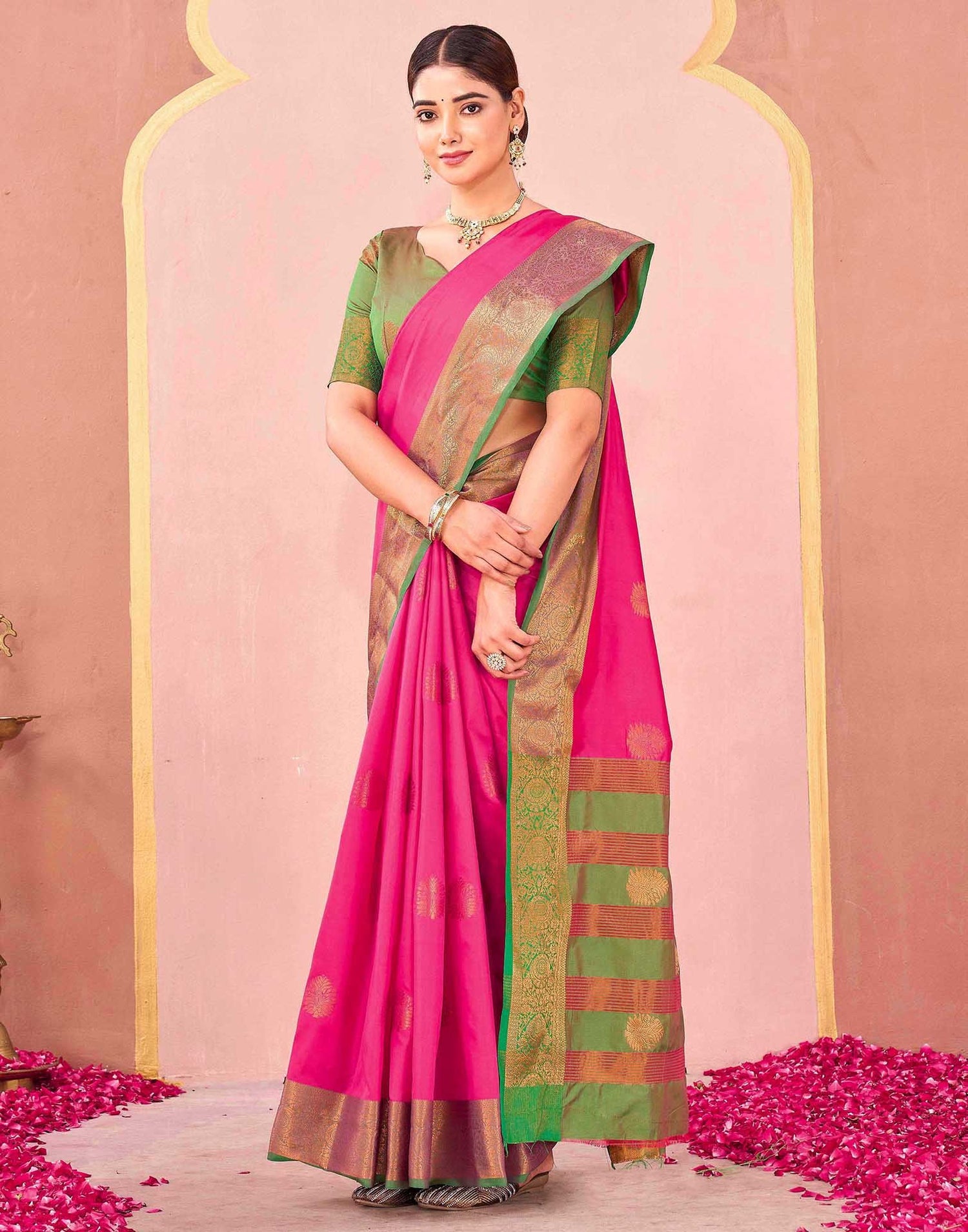 Rani Pink Silk Woven Saree