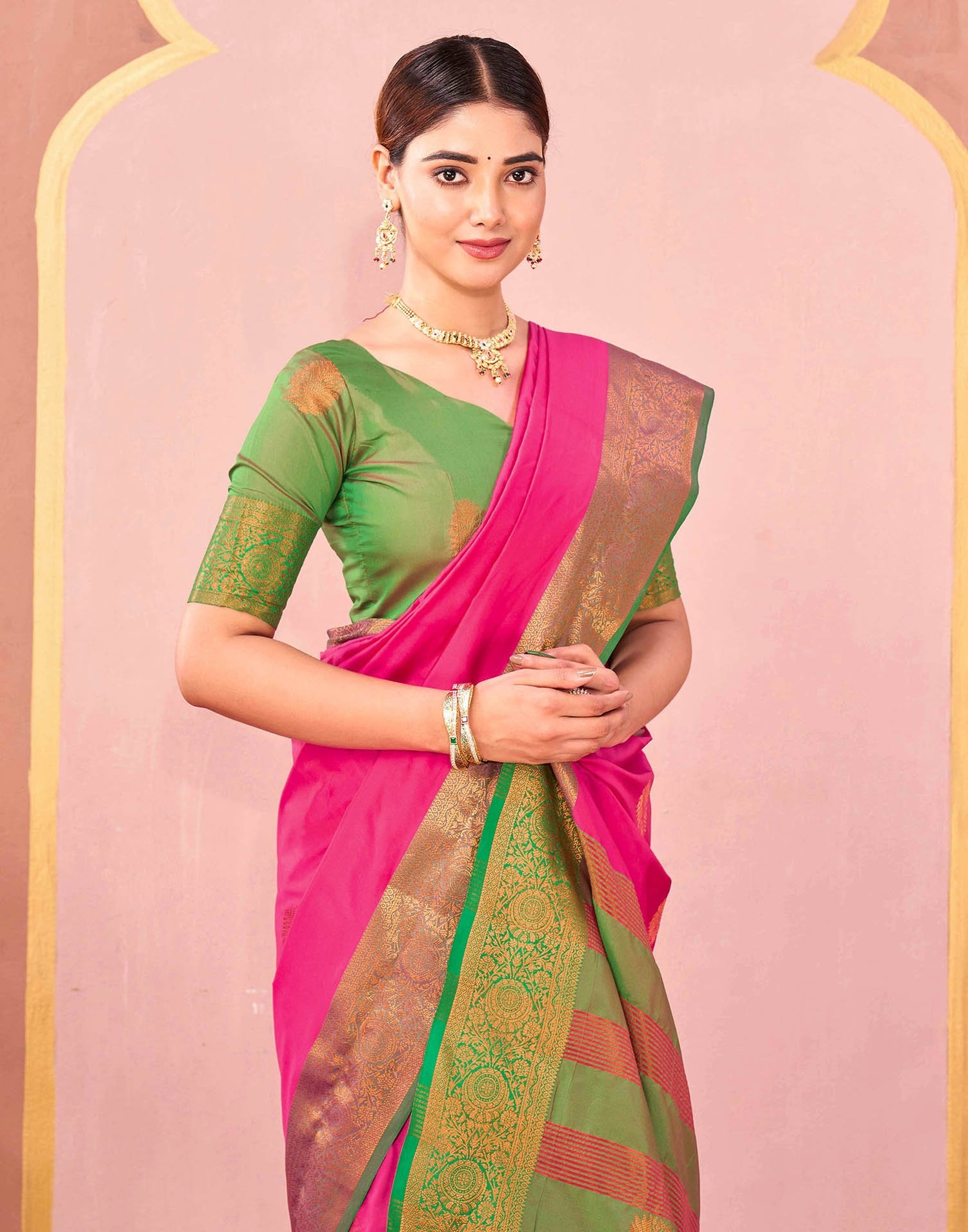 Rani Pink Silk Woven Saree