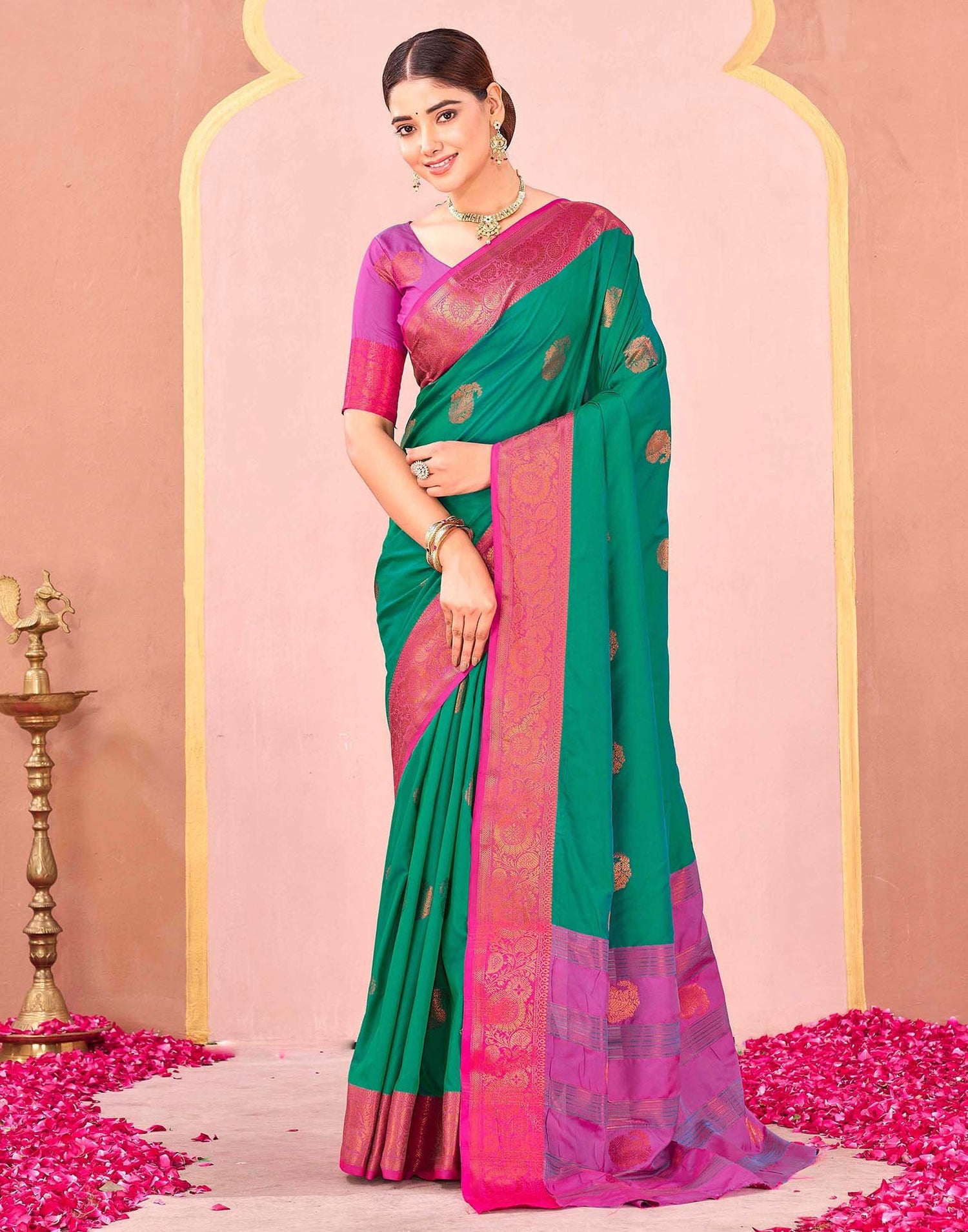Teal Green Silk Woven Saree