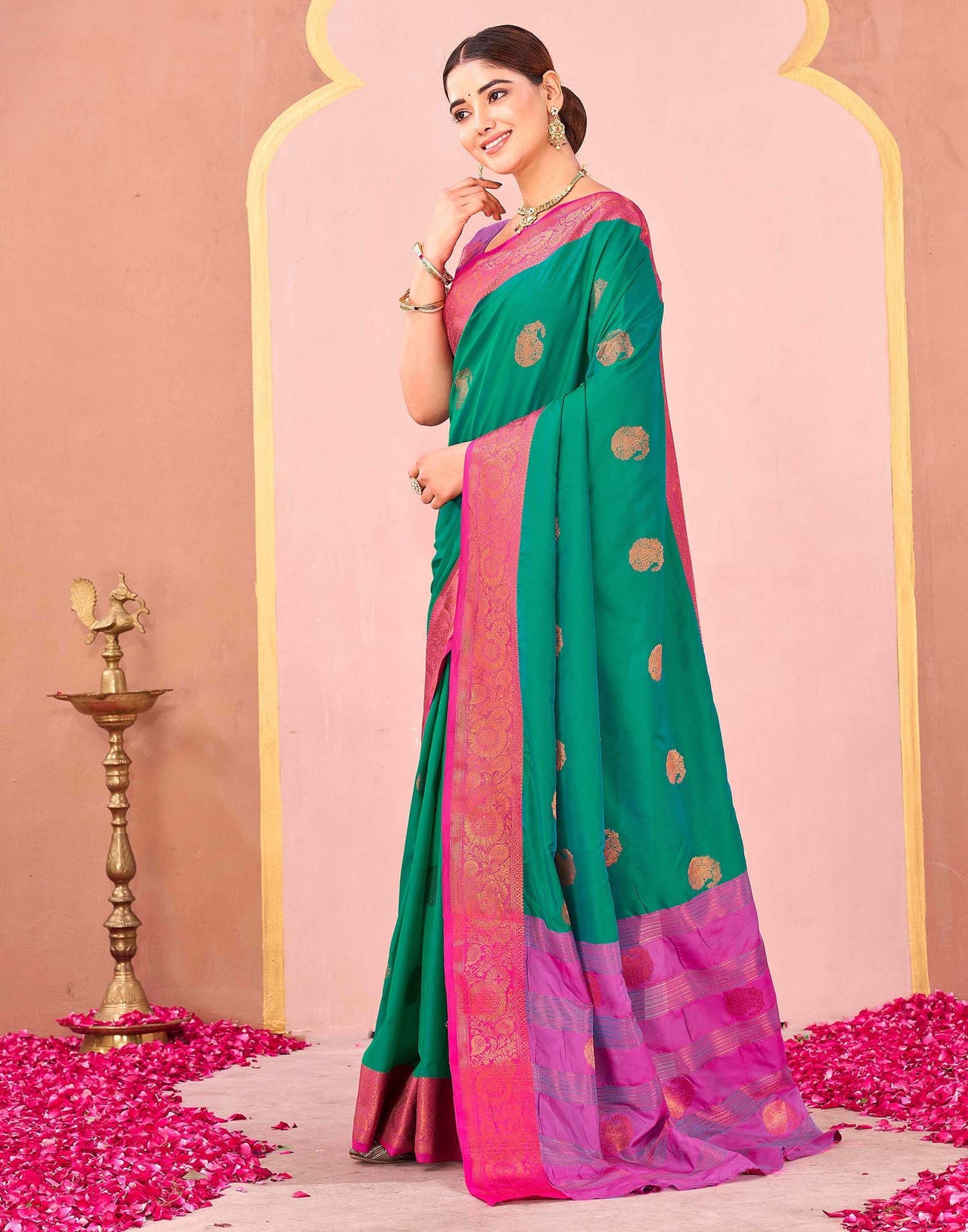 Teal Green Silk Woven Saree