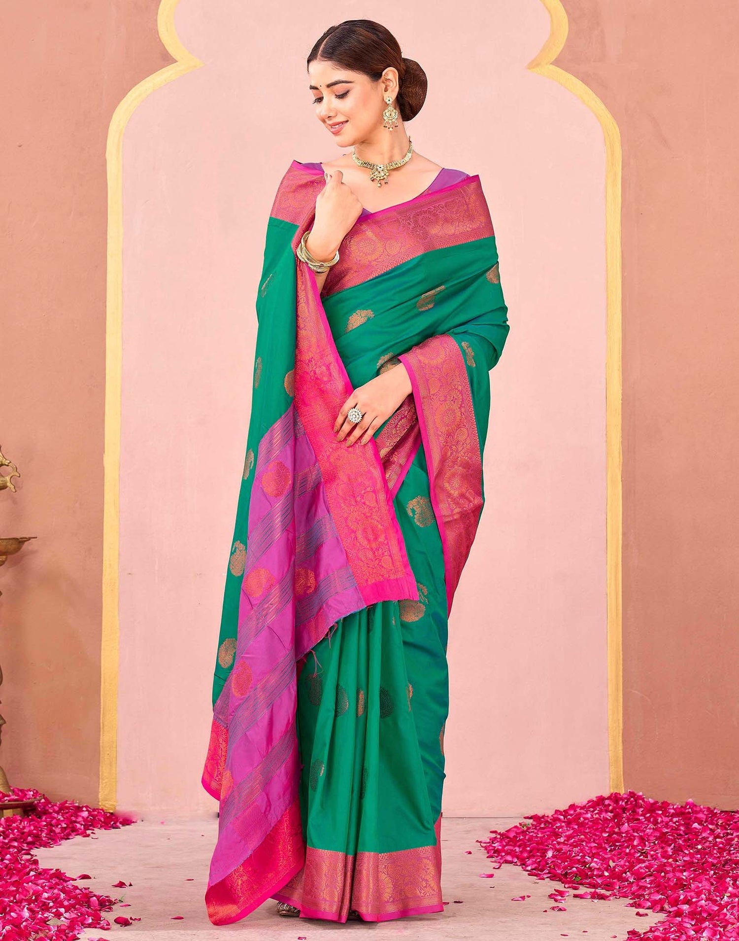 Teal Green Silk Woven Saree