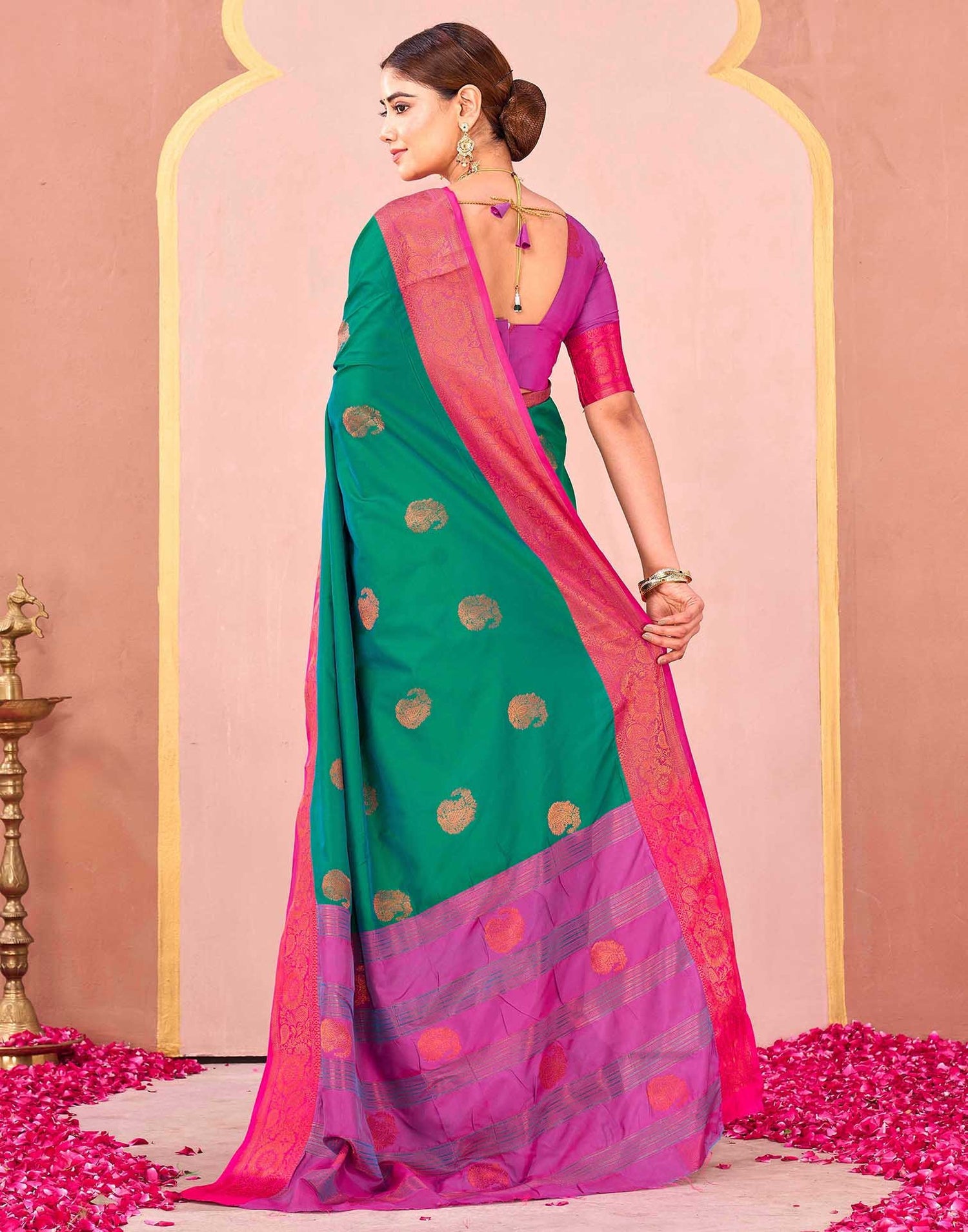 Teal Green Silk Woven Saree