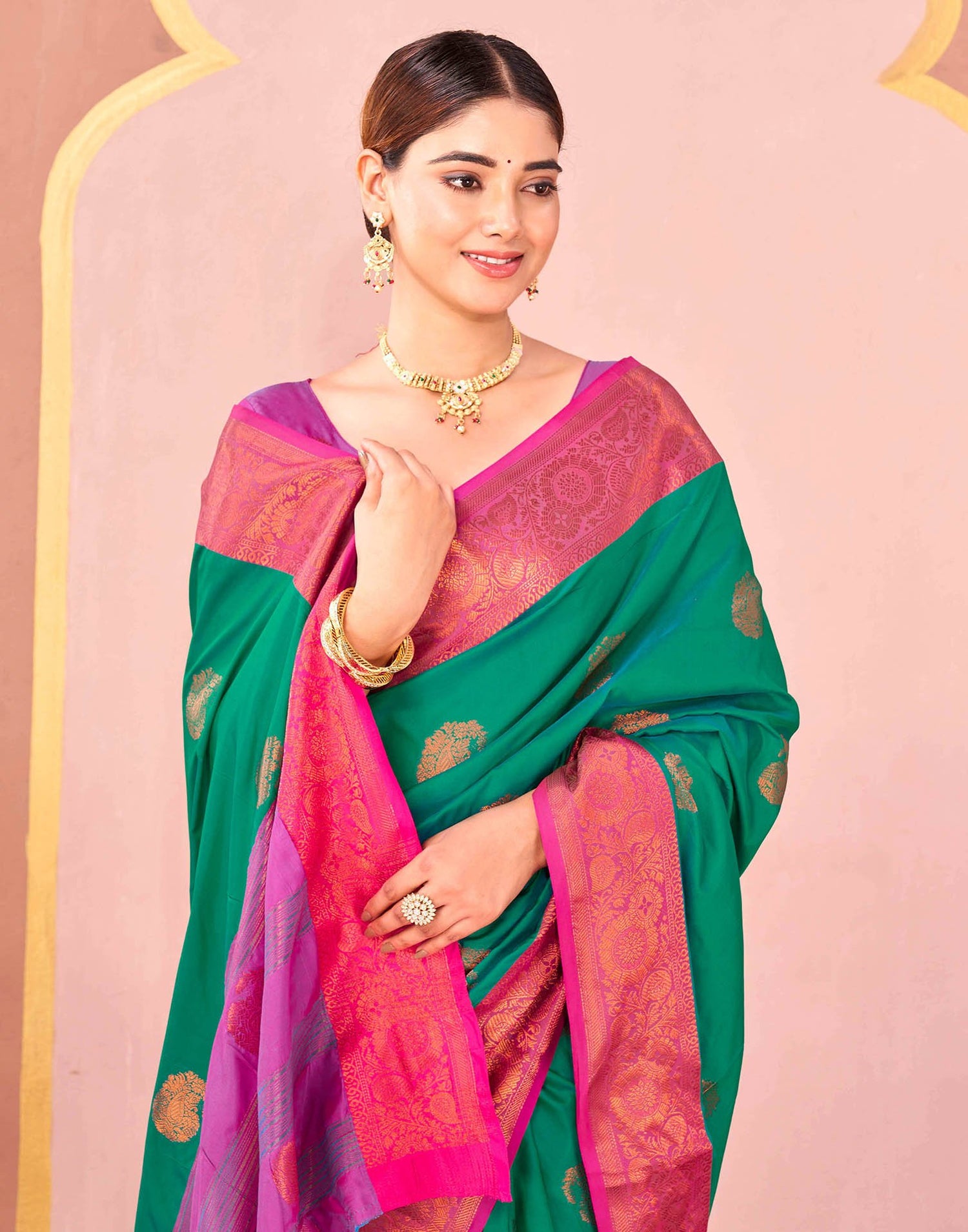 Teal Green Silk Woven Saree