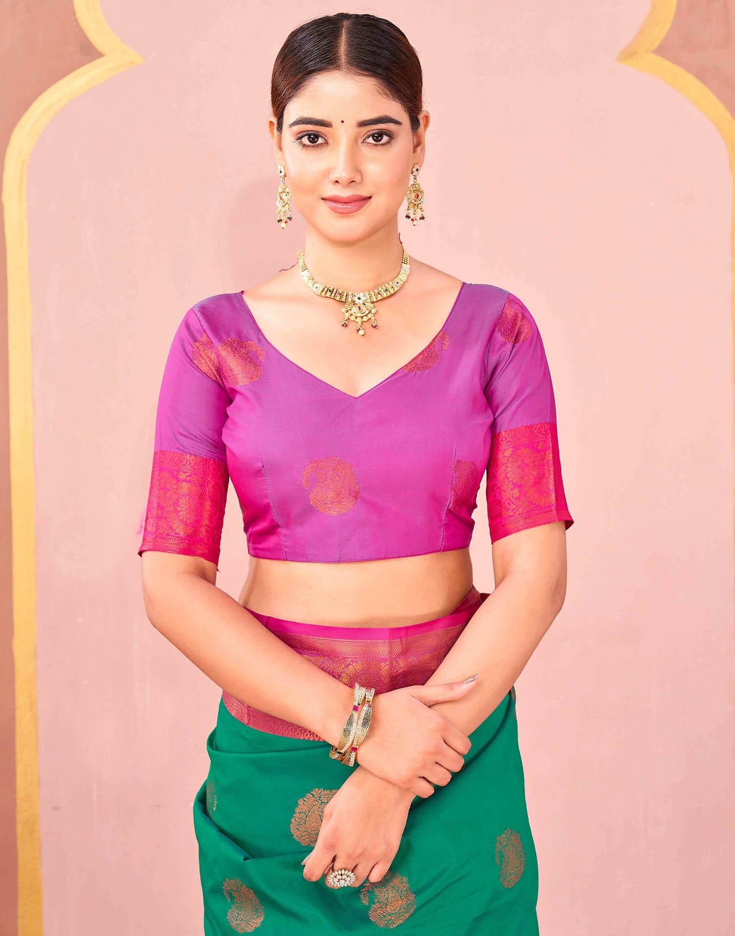 Teal Green Silk Woven Saree