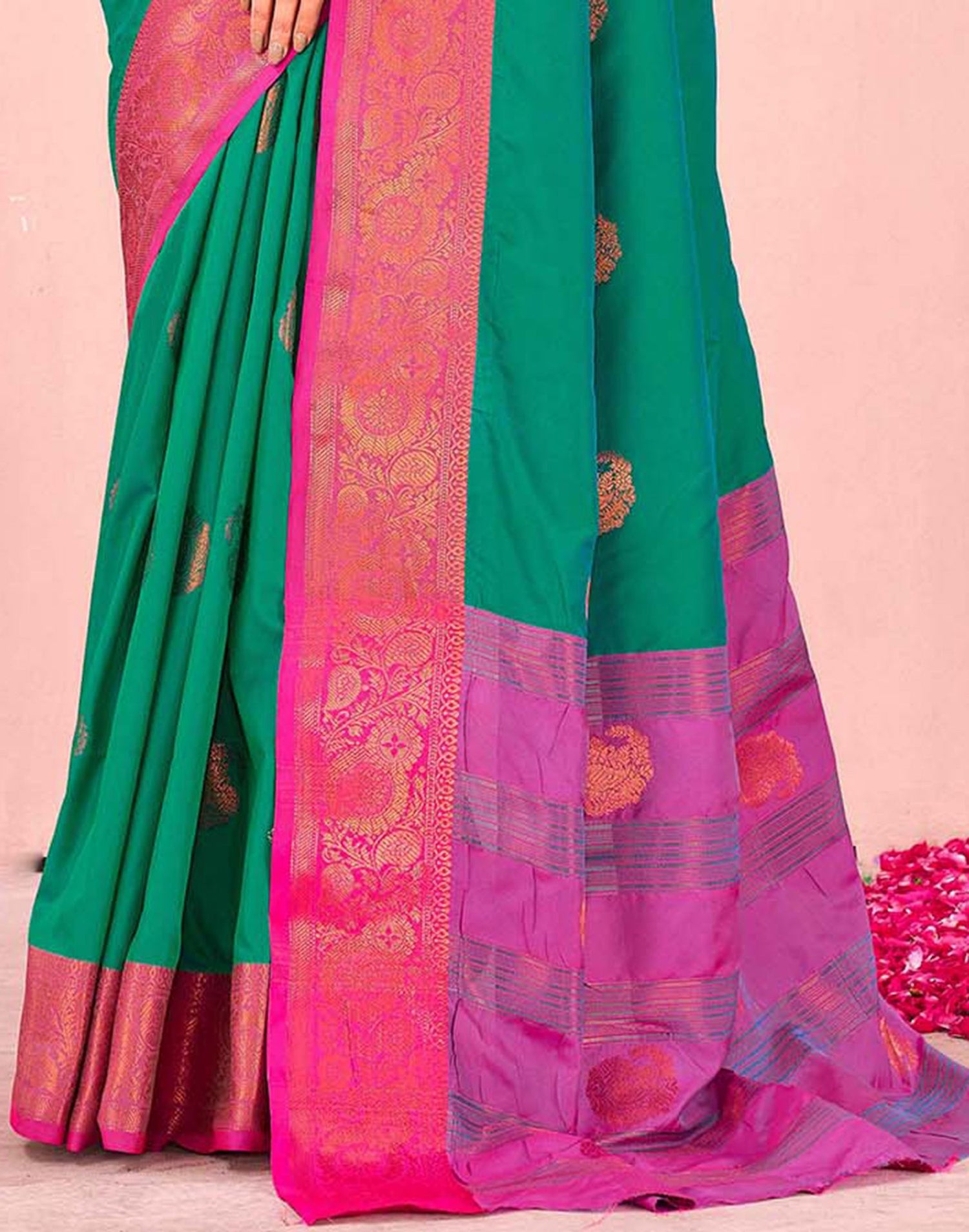 Teal Green Silk Woven Saree