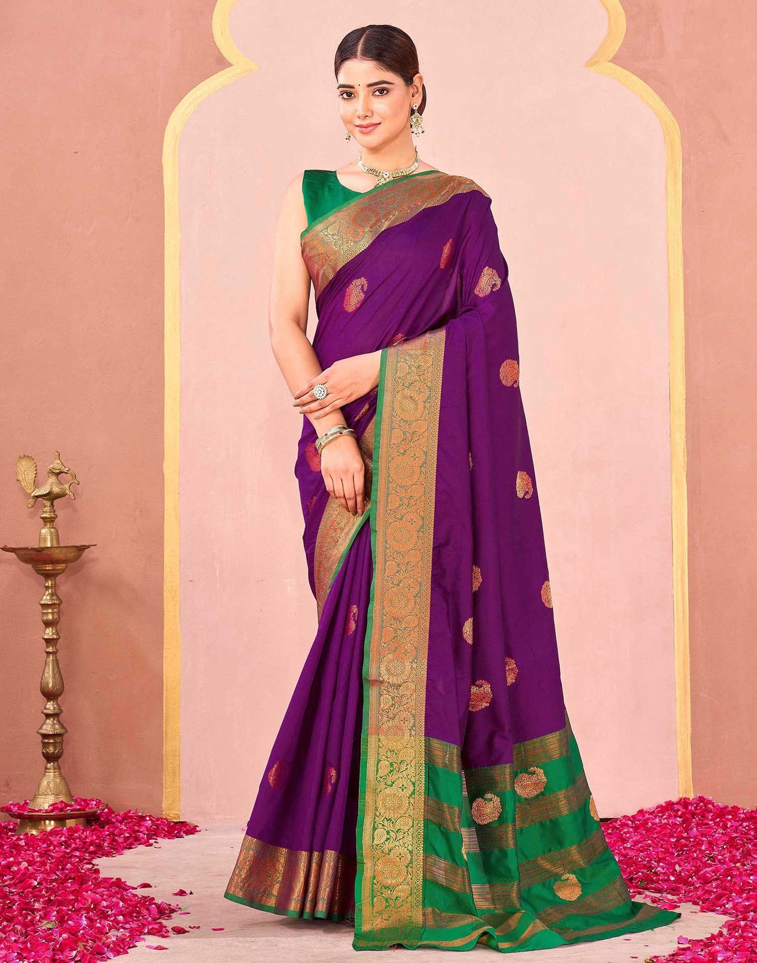 Dark Purple Silk Woven Saree