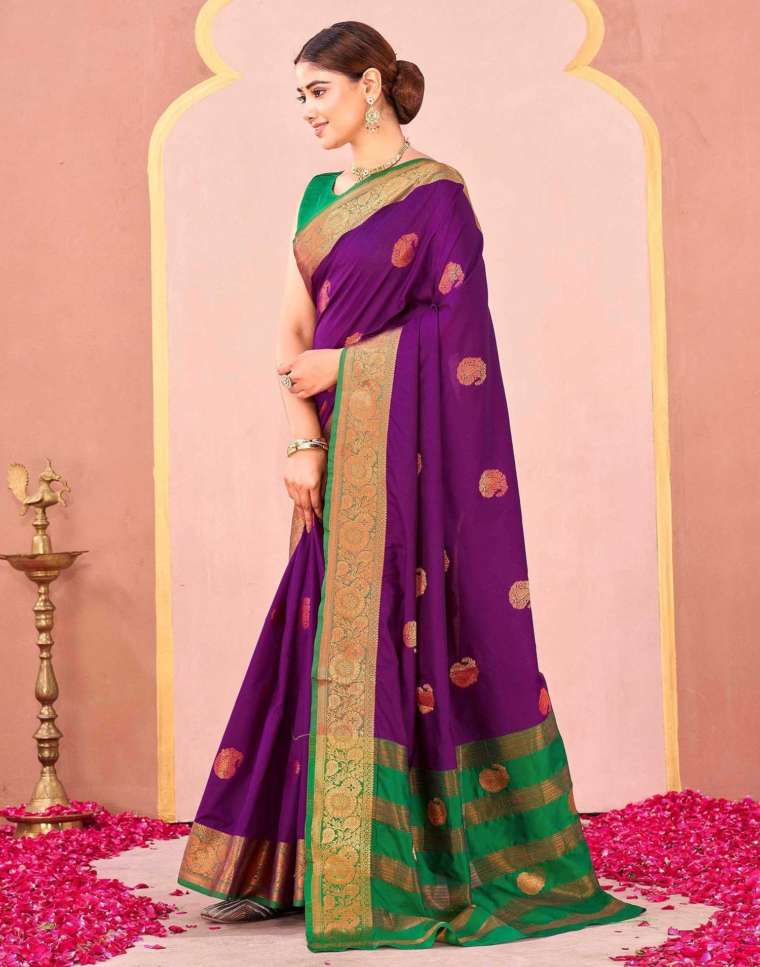 Dark Purple Silk Woven Saree