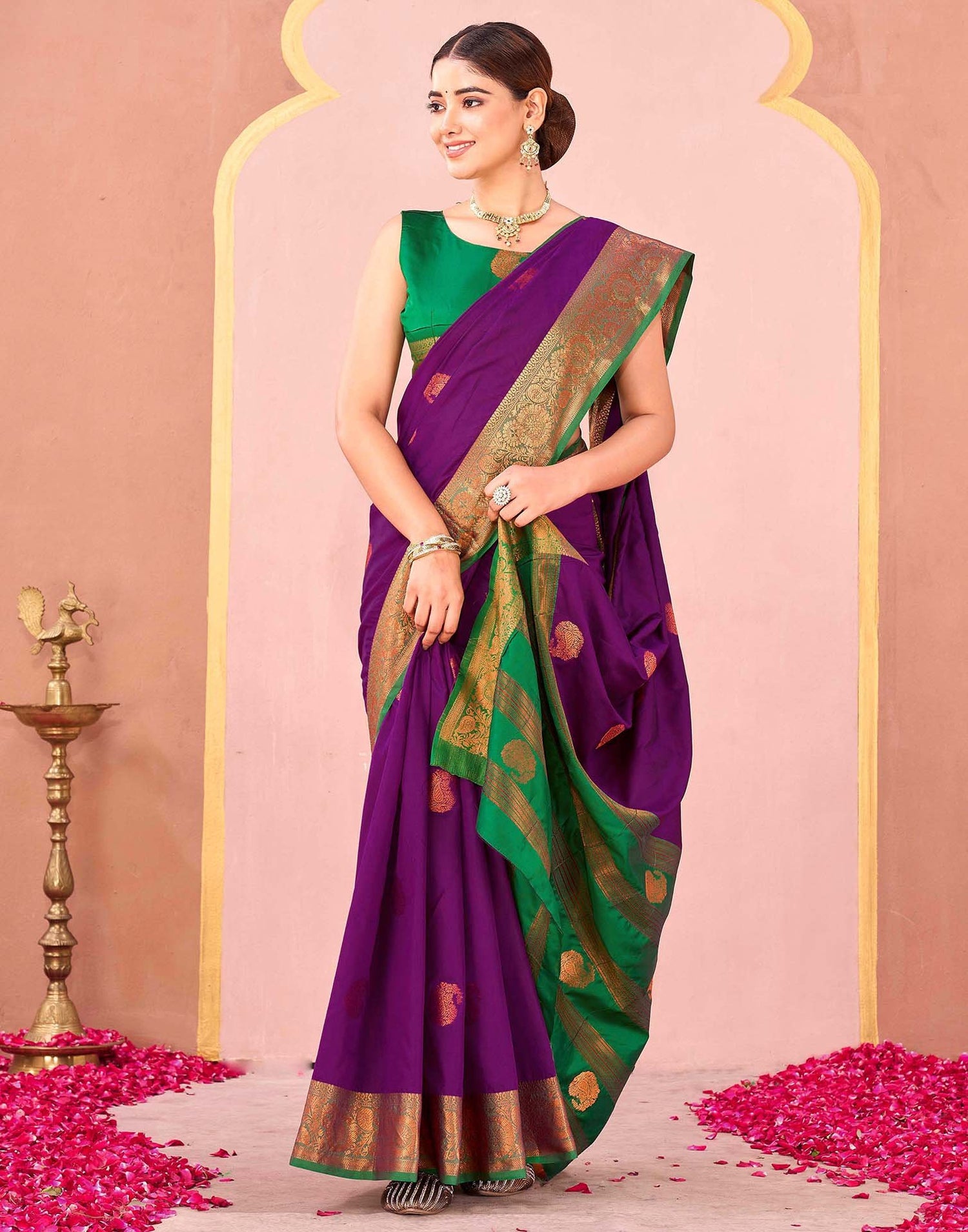 Dark Purple Silk Woven Saree