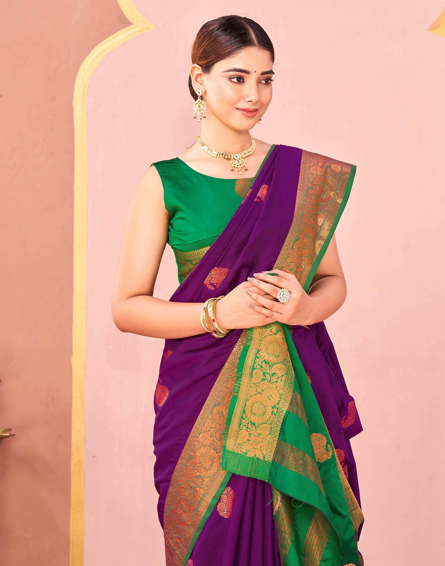 Dark Purple Silk Woven Saree