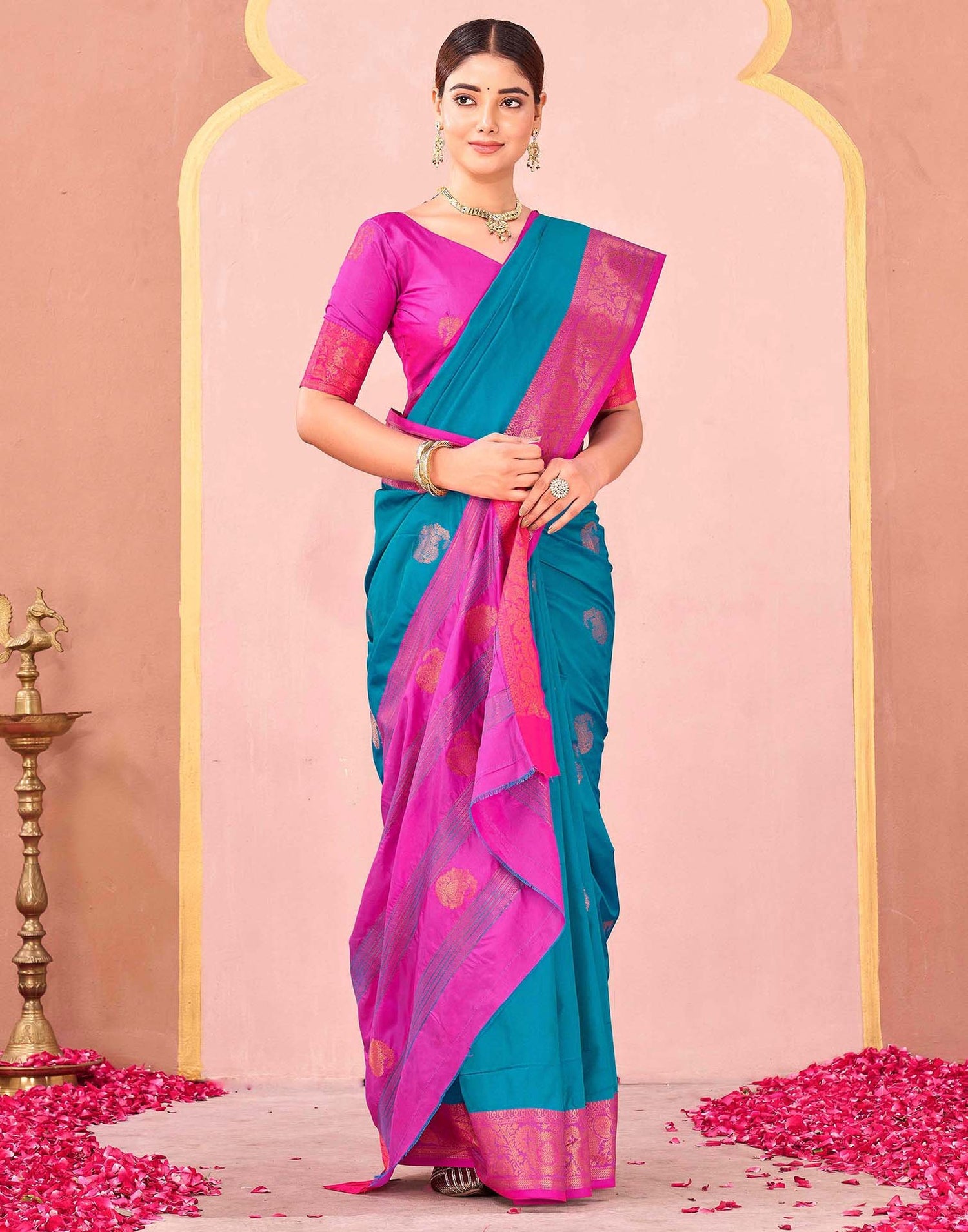 Teal Blue Silk Woven Saree