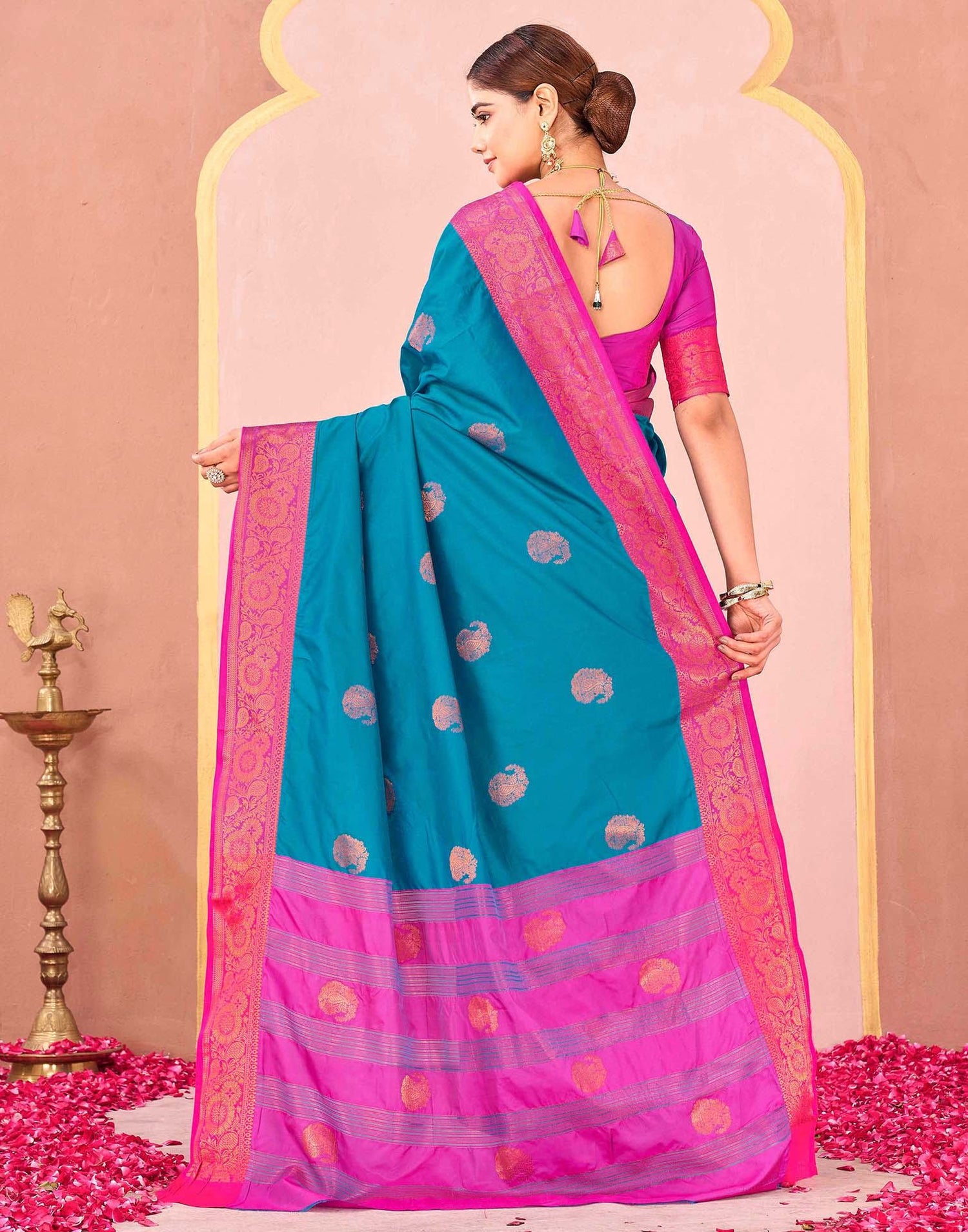 Teal Blue Silk Woven Saree