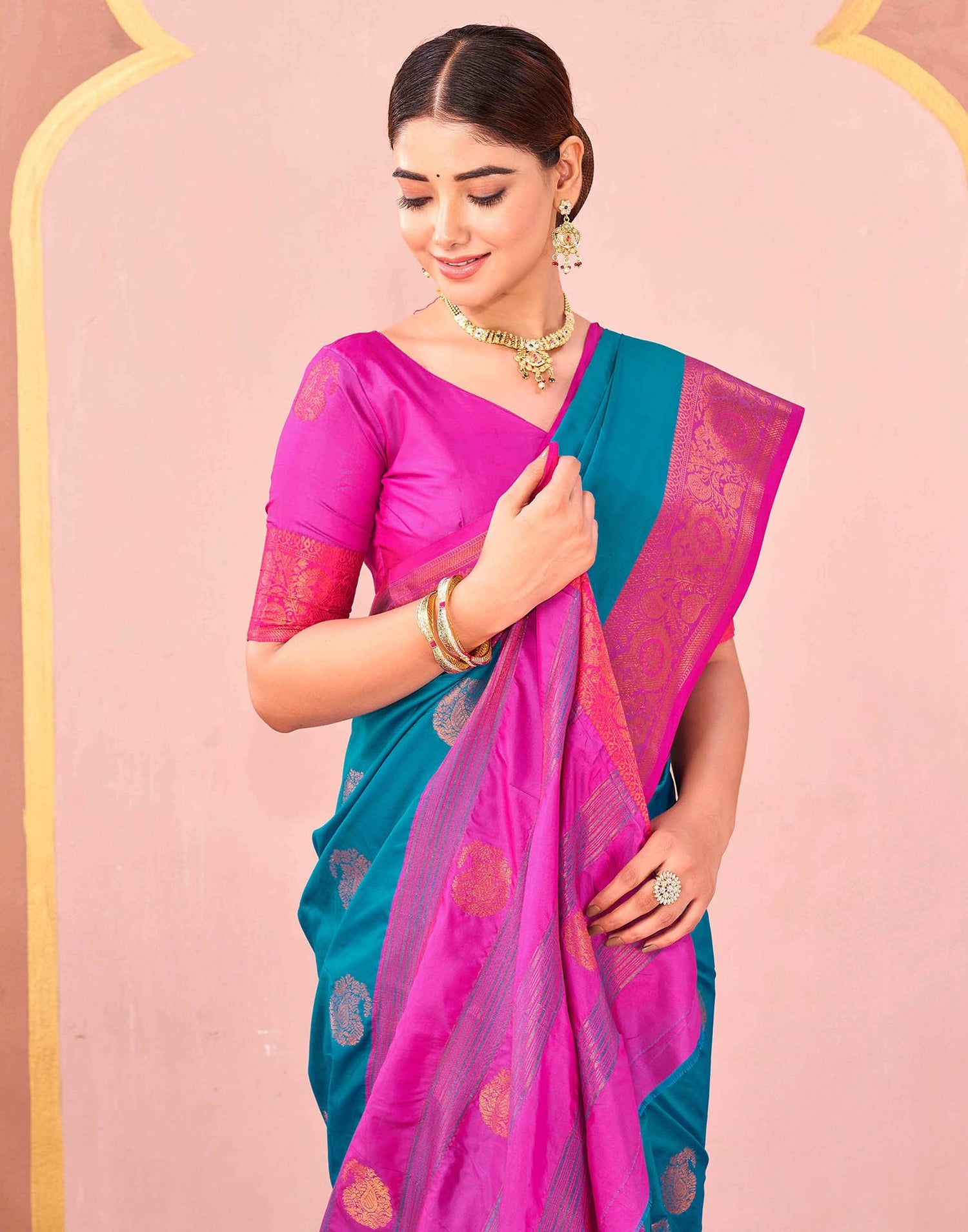 Teal Blue Silk Woven Saree