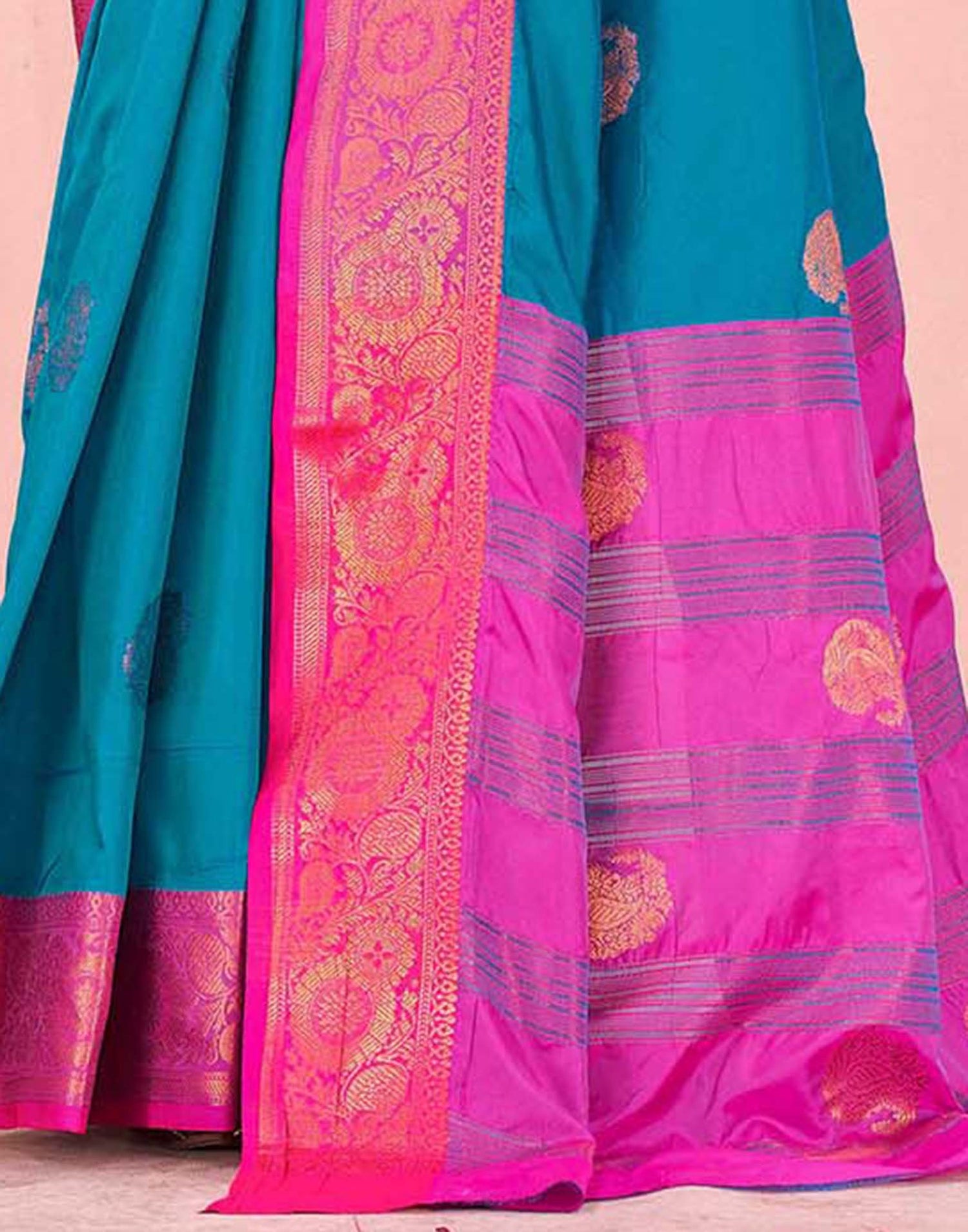 Teal Blue Silk Woven Saree
