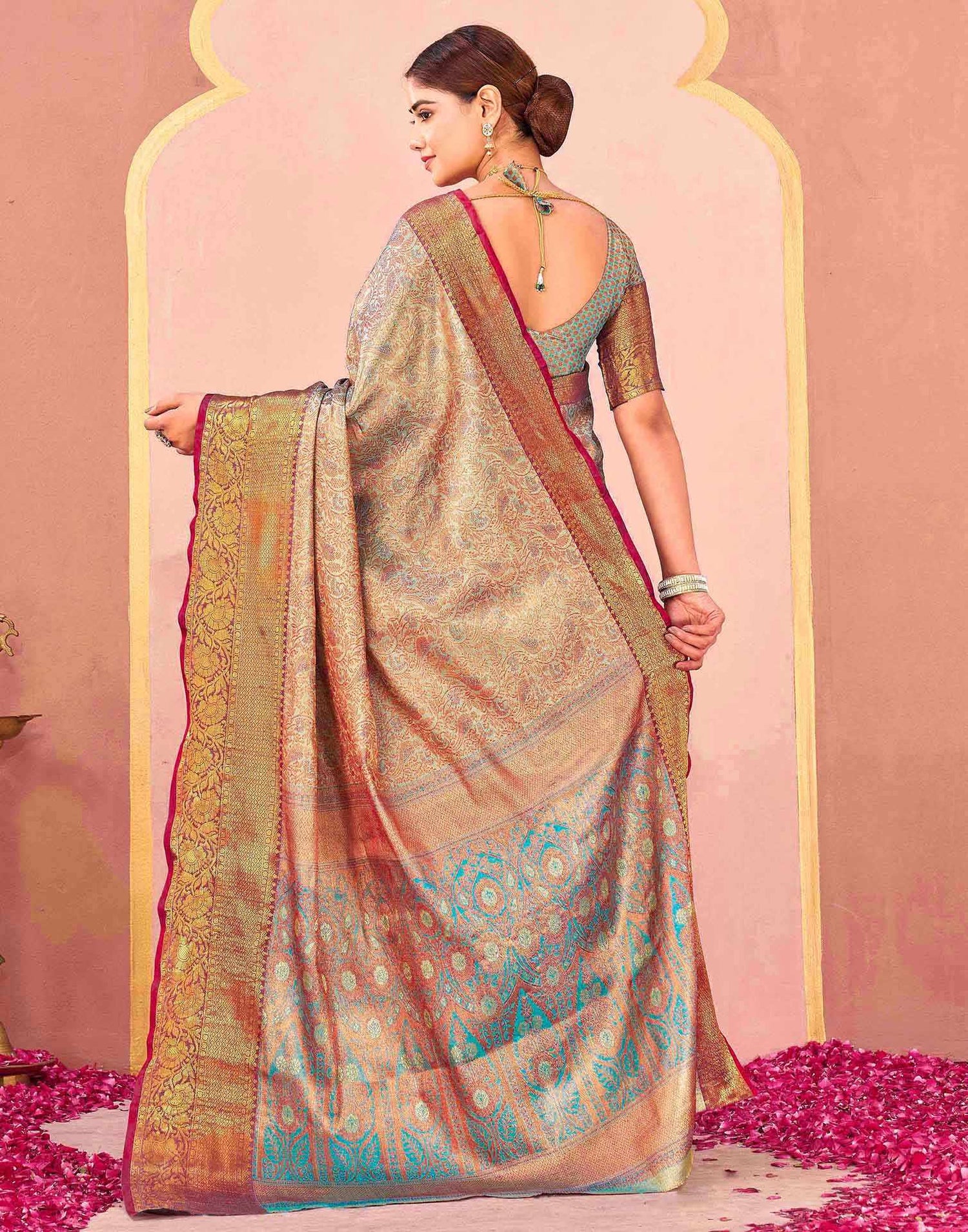 Turquoise Blue Silk Woven Kanjivaram Saree