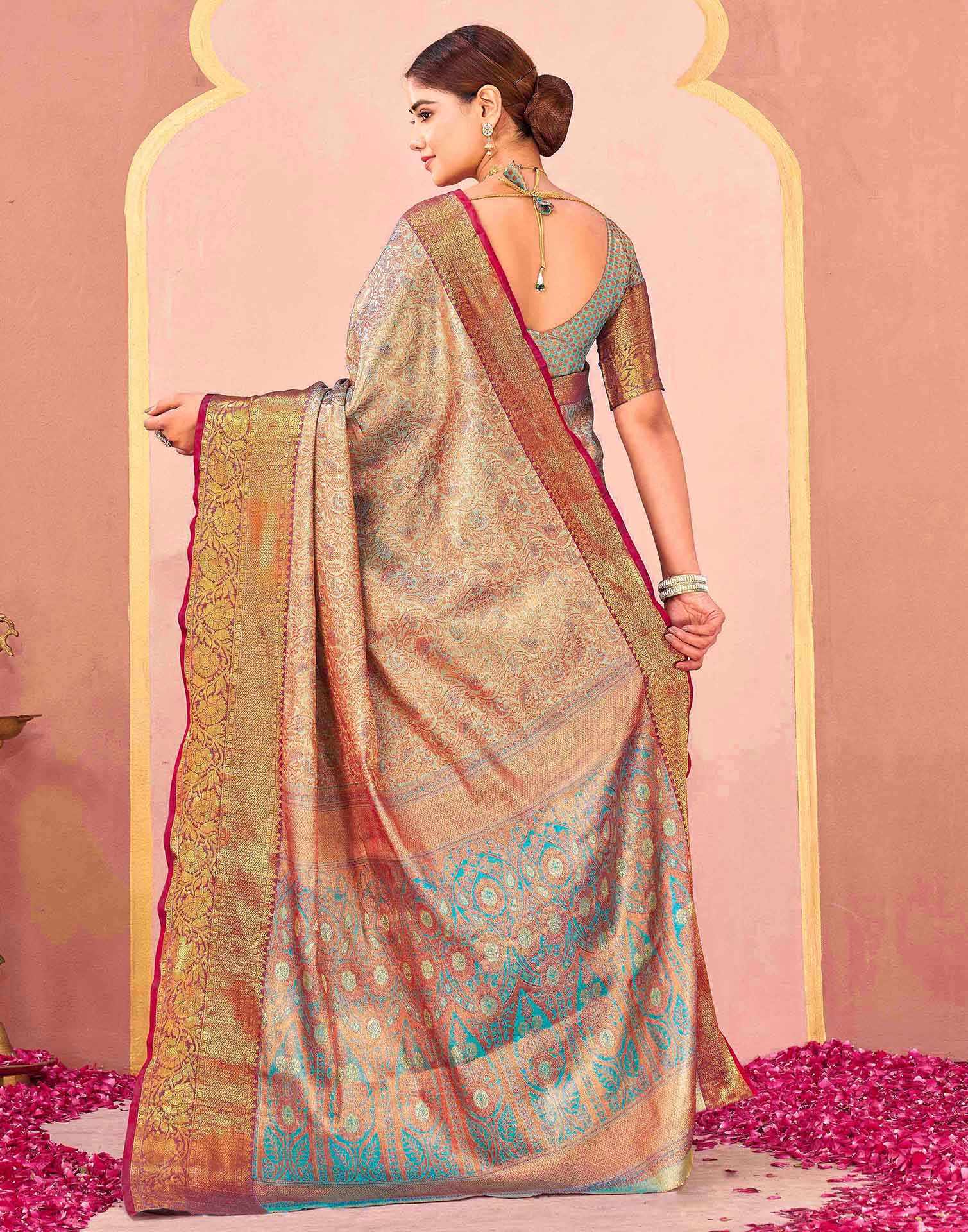 Turquoise Blue Silk Woven Kanjivaram Saree