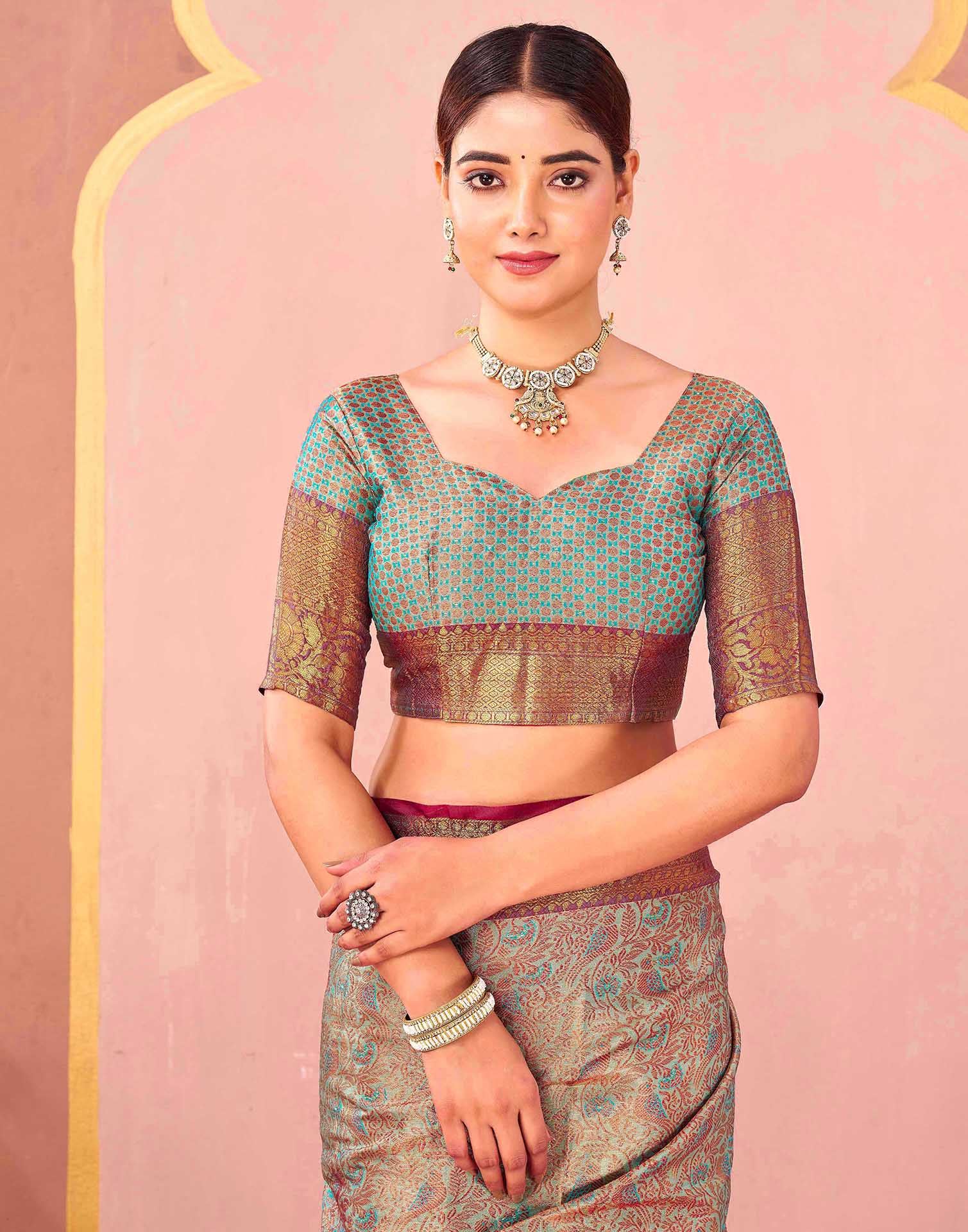 Turquoise Blue Silk Woven Kanjivaram Saree