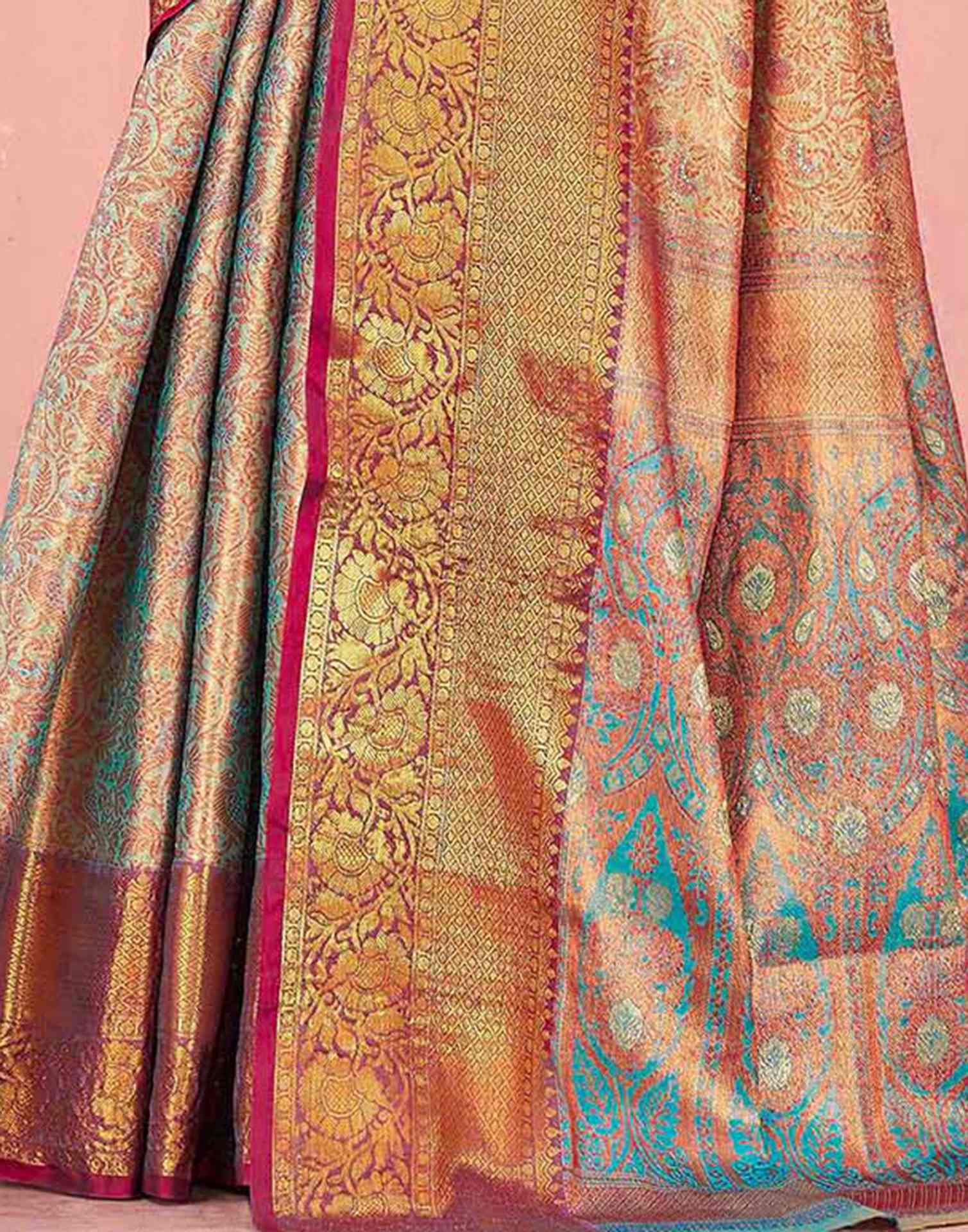 Turquoise Blue Silk Woven Kanjivaram Saree