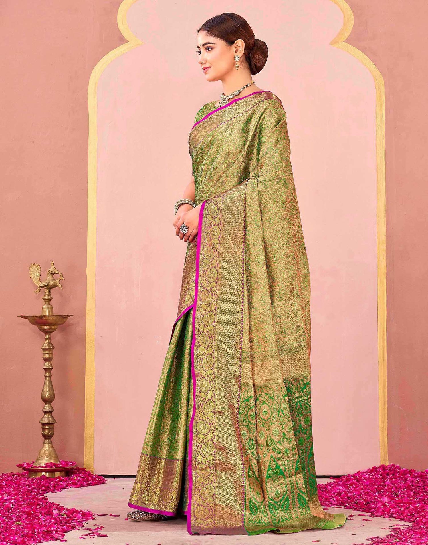 Parrot Green Silk Woven Kanjivaram Saree