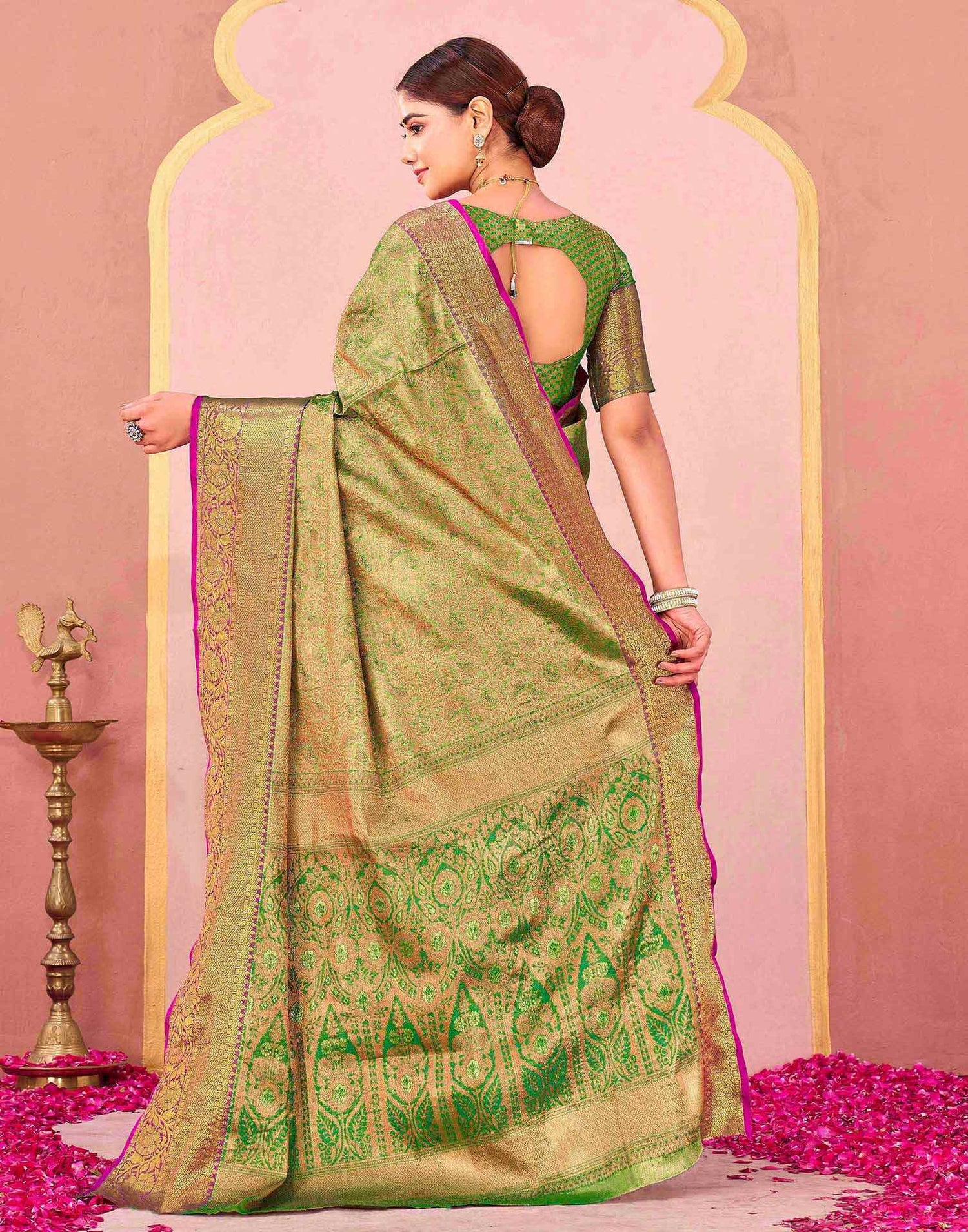 Parrot Green Silk Woven Kanjivaram Saree