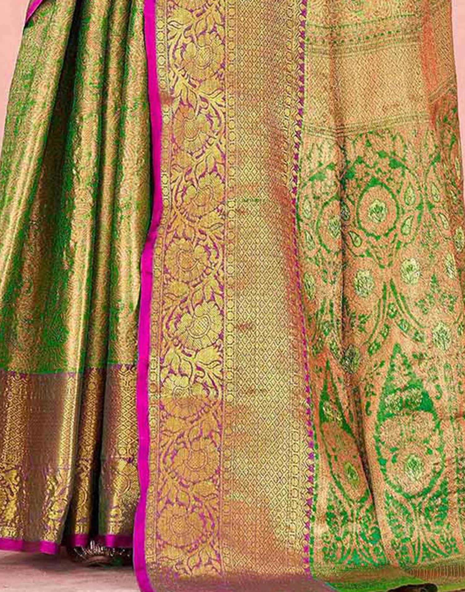Parrot Green Silk Woven Kanjivaram Saree