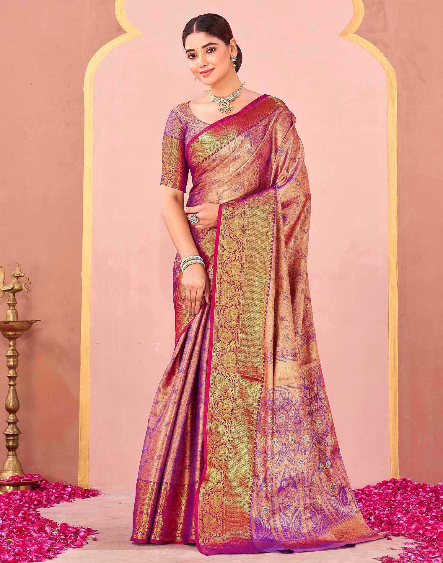 Violet Silk Woven Kanjivaram Saree